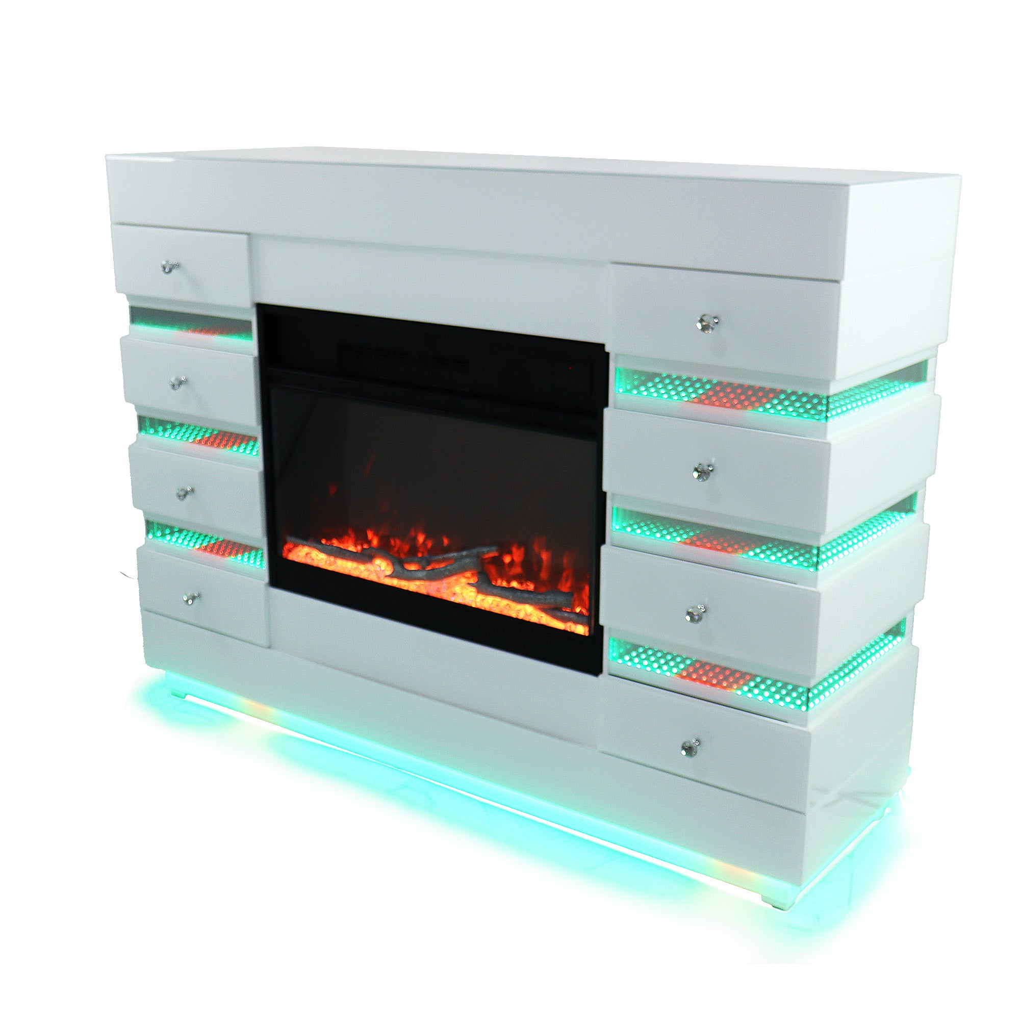 Fully Assembled 55" Mirrored Fireplace with RGB Ambiance and Wireless charging