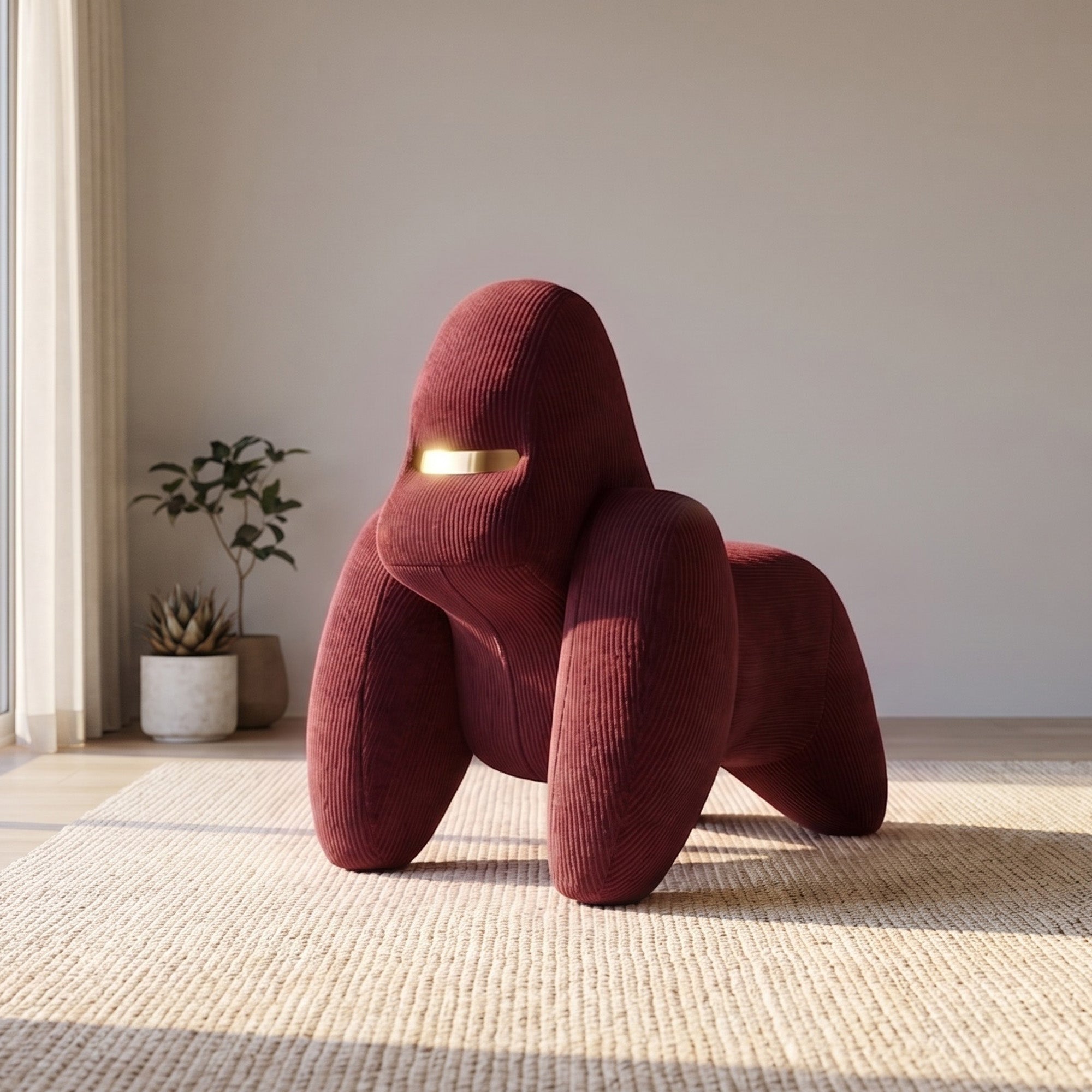 Unique sculptural shape for red gorilla chair in the living room