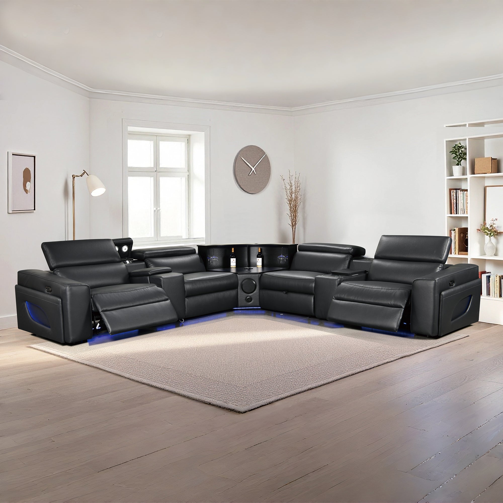 Power Recliner Air Leather Sectional MC3028A Black