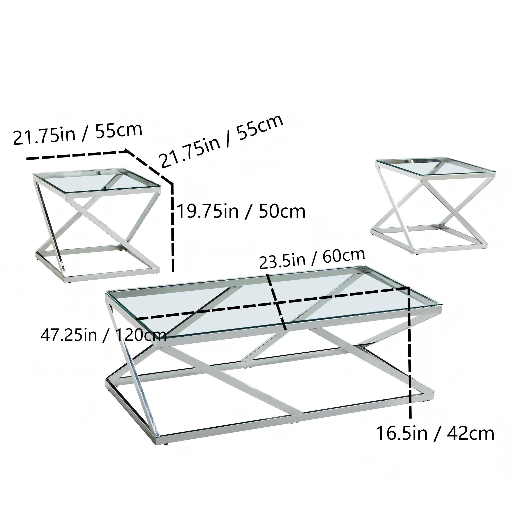 3-Piece Coffee Table Set In Chrome Finish