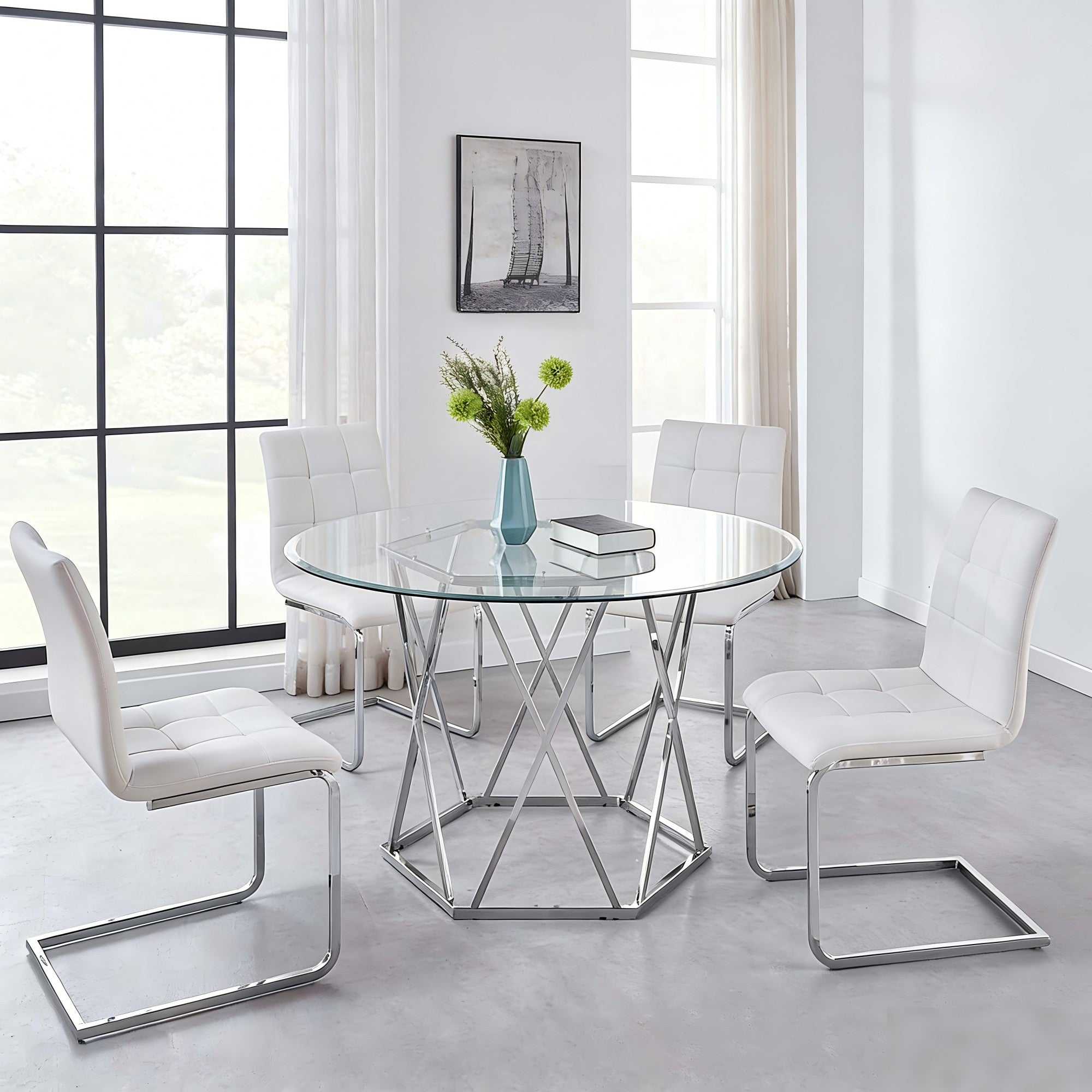 Glass Top 5-Piece Dining Set with Black Chairs-2PCS/CTN