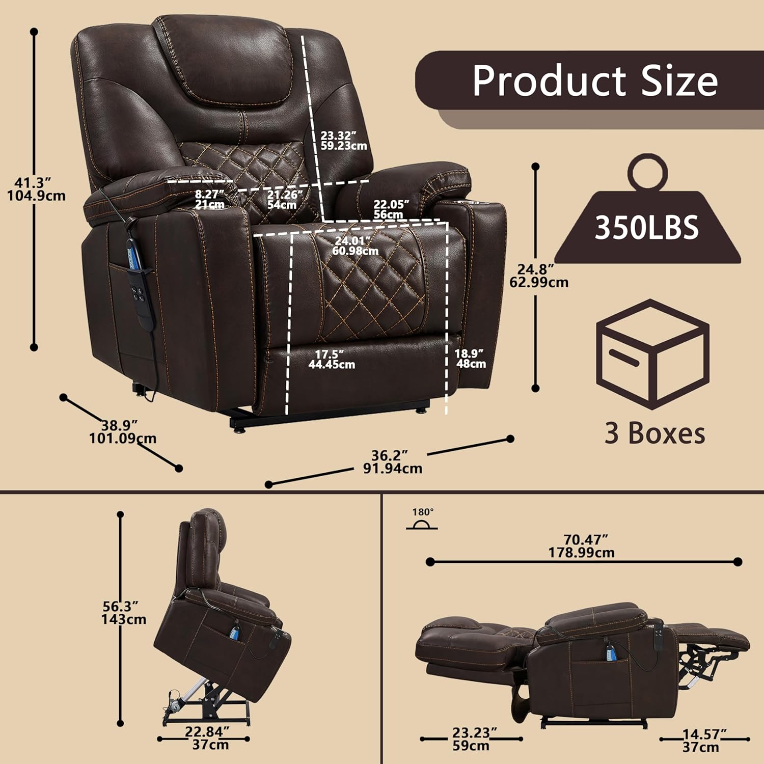 Massage Lift Chair Brown
