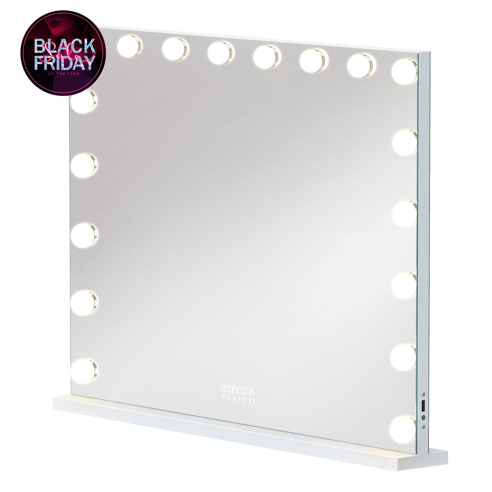 VANITII Mary Hollywood Vanity Mirror Pro with Bluetooth XXXL - 18 Dimmable LED Bulbs