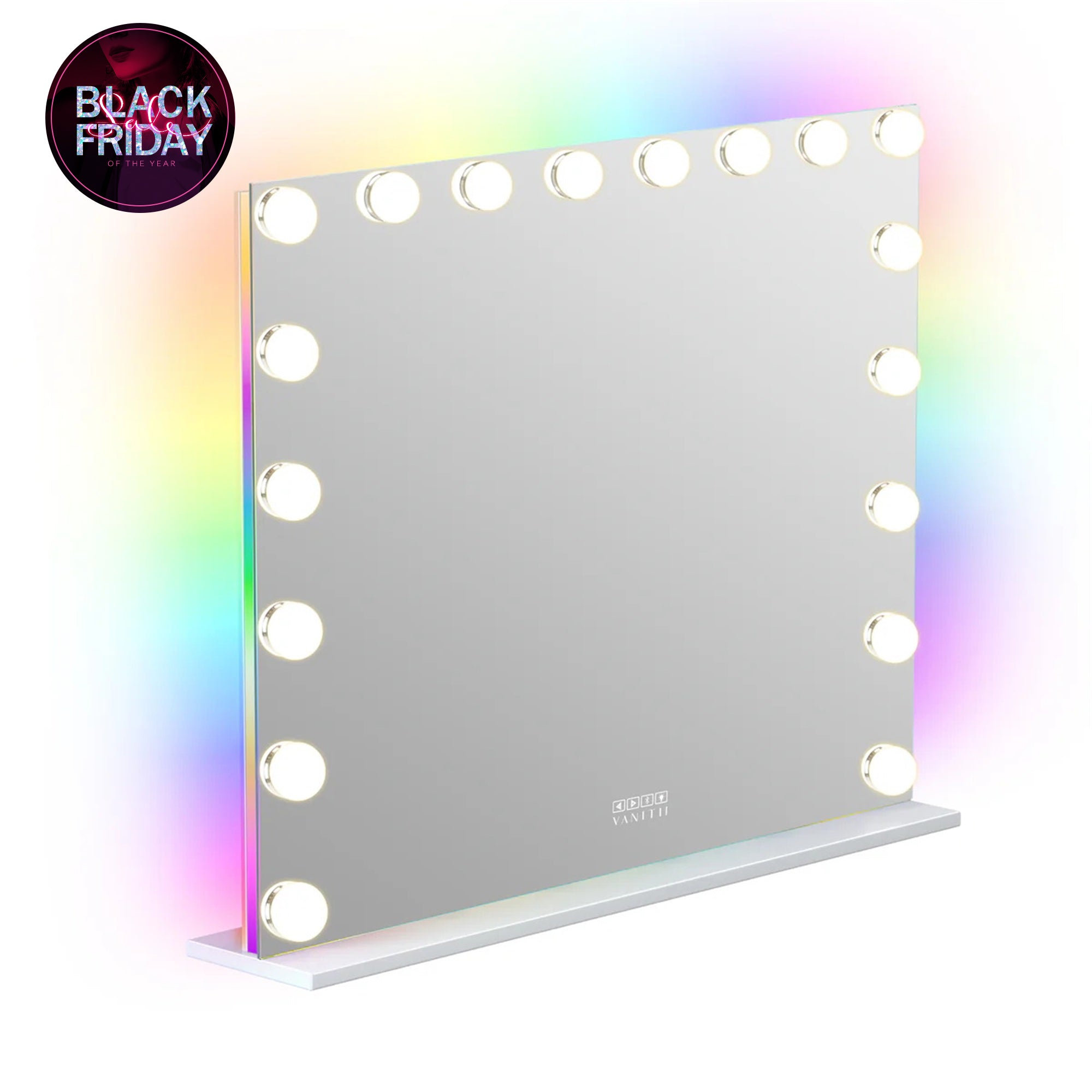 VANITII Mary Hollywood Vanity Mirror with RGB and Bluetooth Speaker- 18 Dimmable LED Bulbs