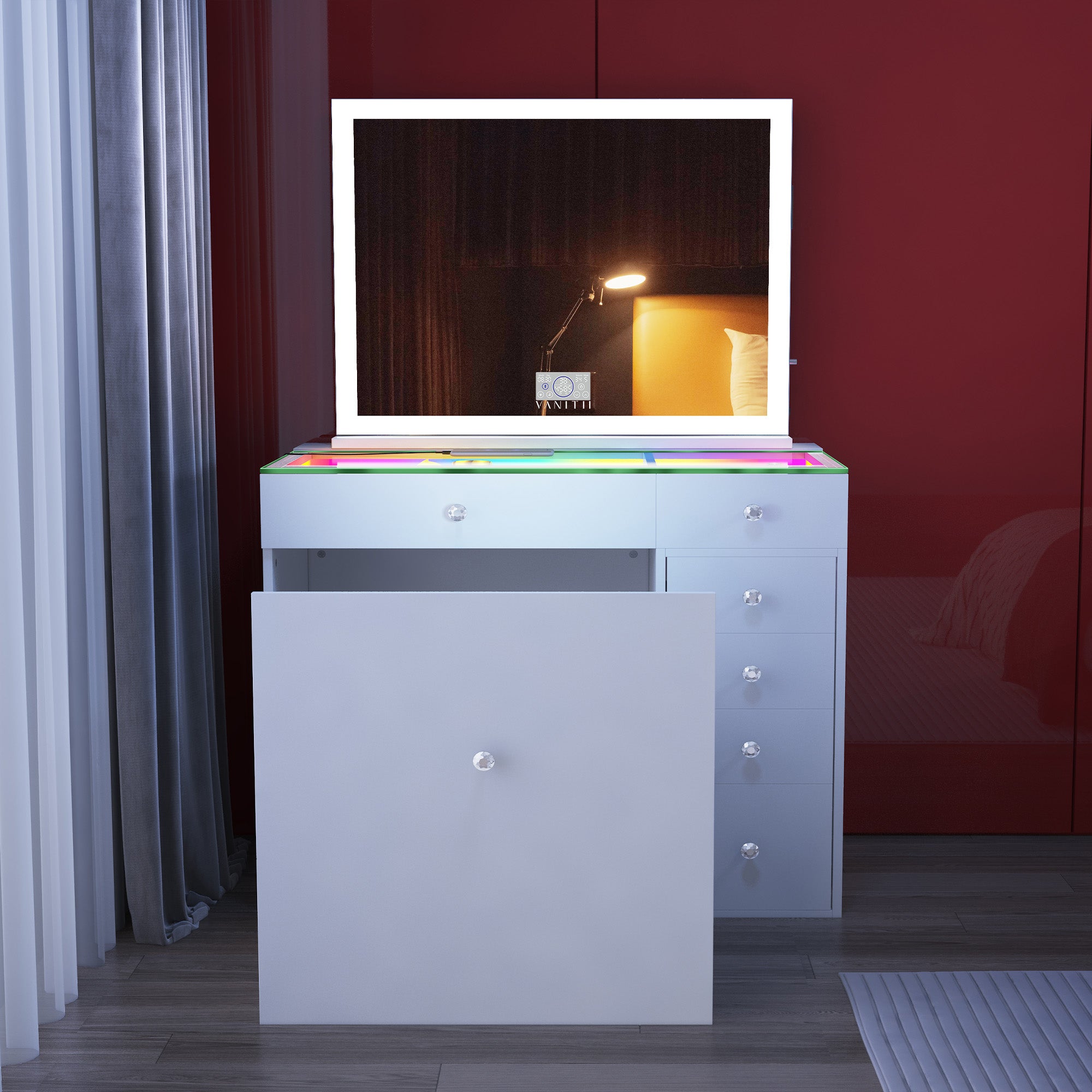New Release ! VANITII Mini Diana Vanity Desk and Marilyn Mirror with Soft Hidden Stool