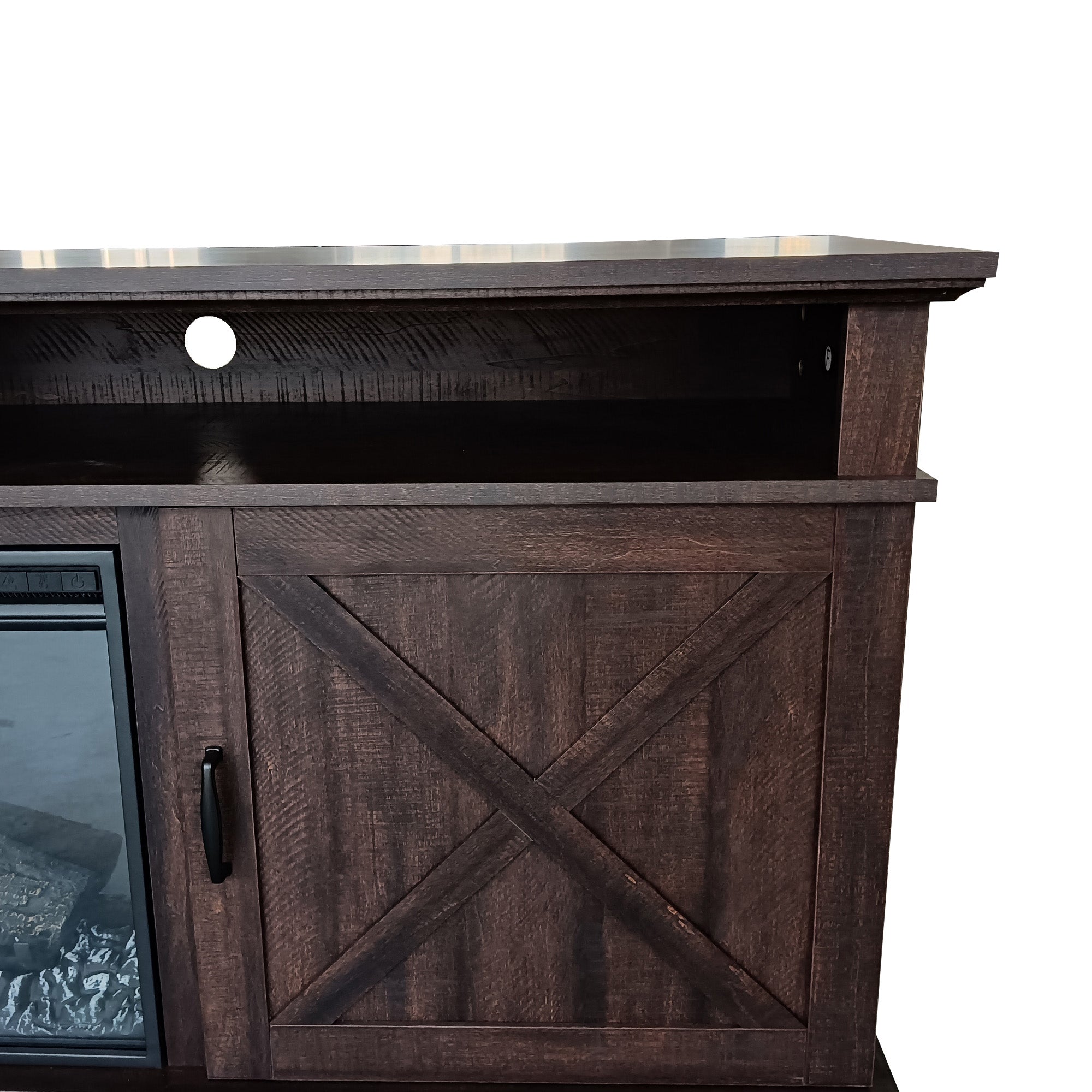 72" Brown Oak Melamine Veneer Fireplace TV stand