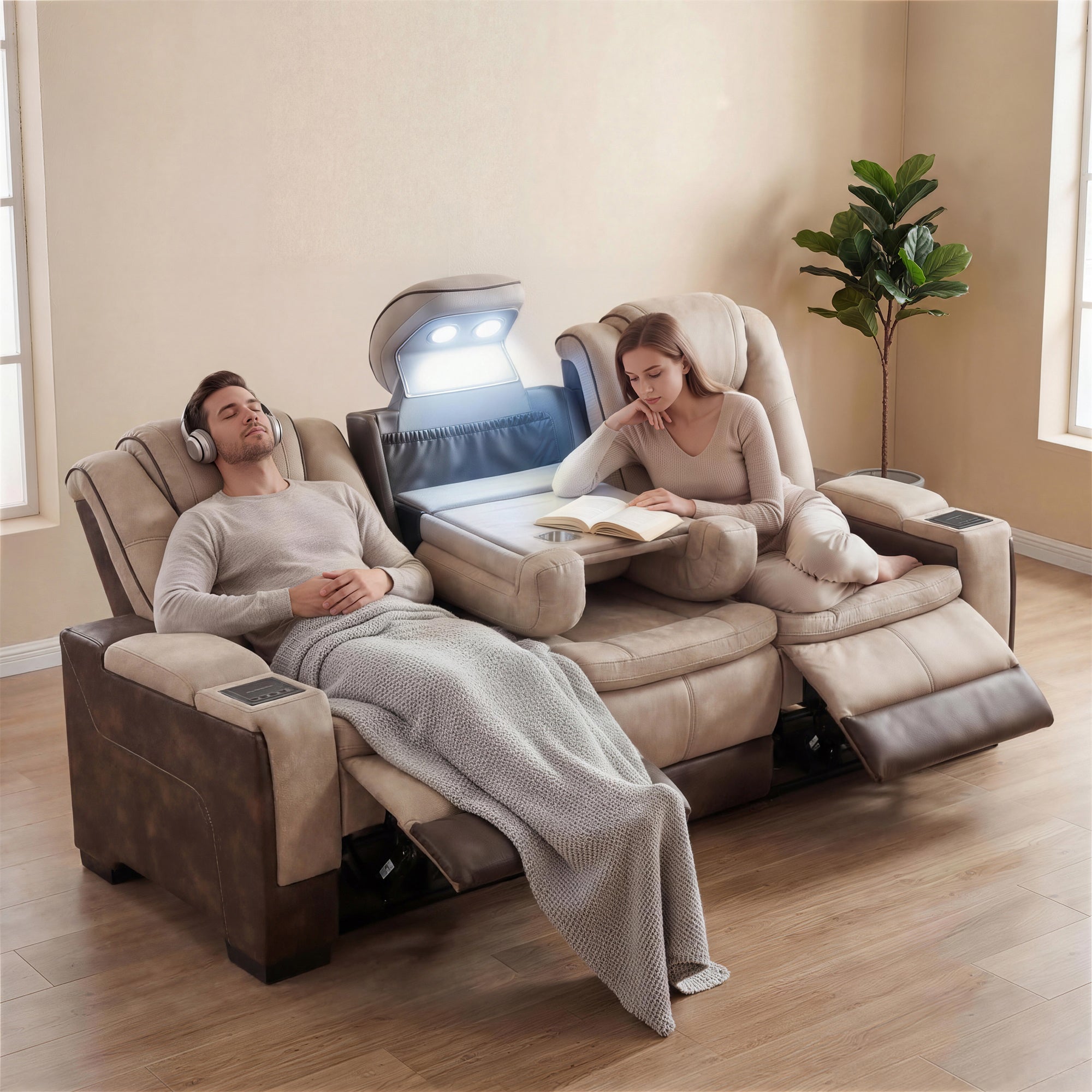 Charlie Modern Brown Power Recliner Sofa for Living Room or Home Theater