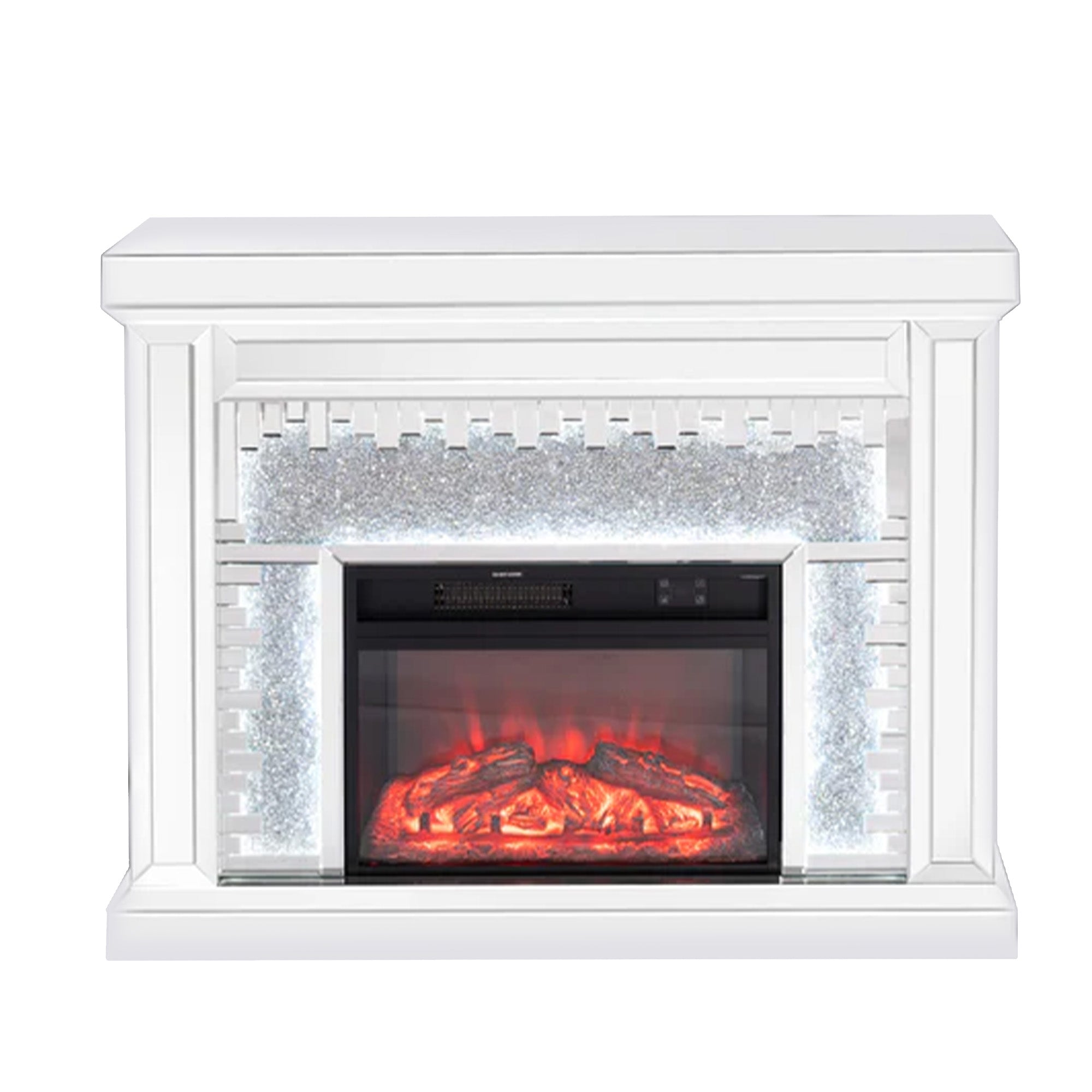 VANITII Crushed Diamonds LED Mirrored Fireplace