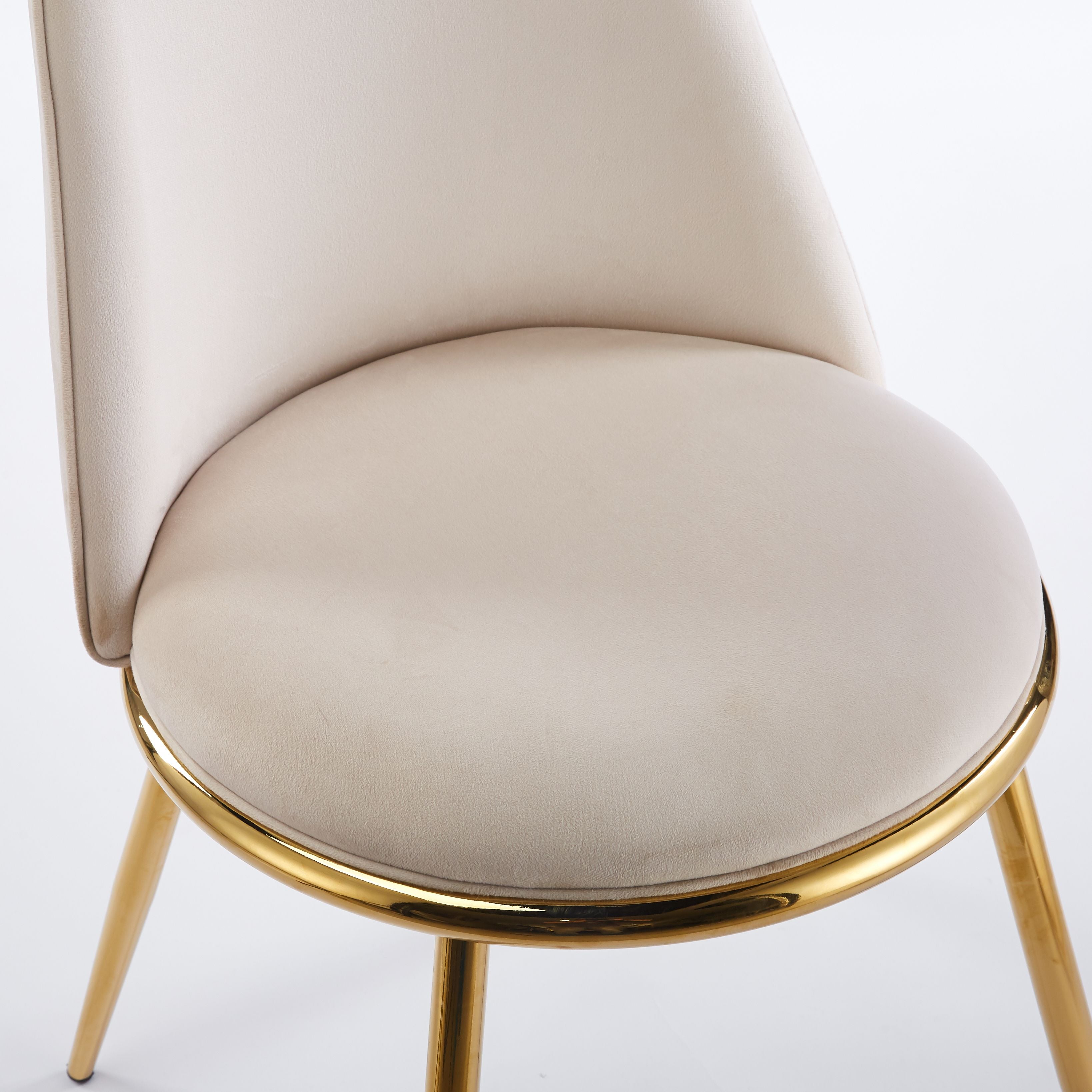 Modern Minimalist White Ceramic Tabletop Dining Set with Beige Velvet Fabric Chairs with Gold Legs (1 Table + 4/6 Chairs)