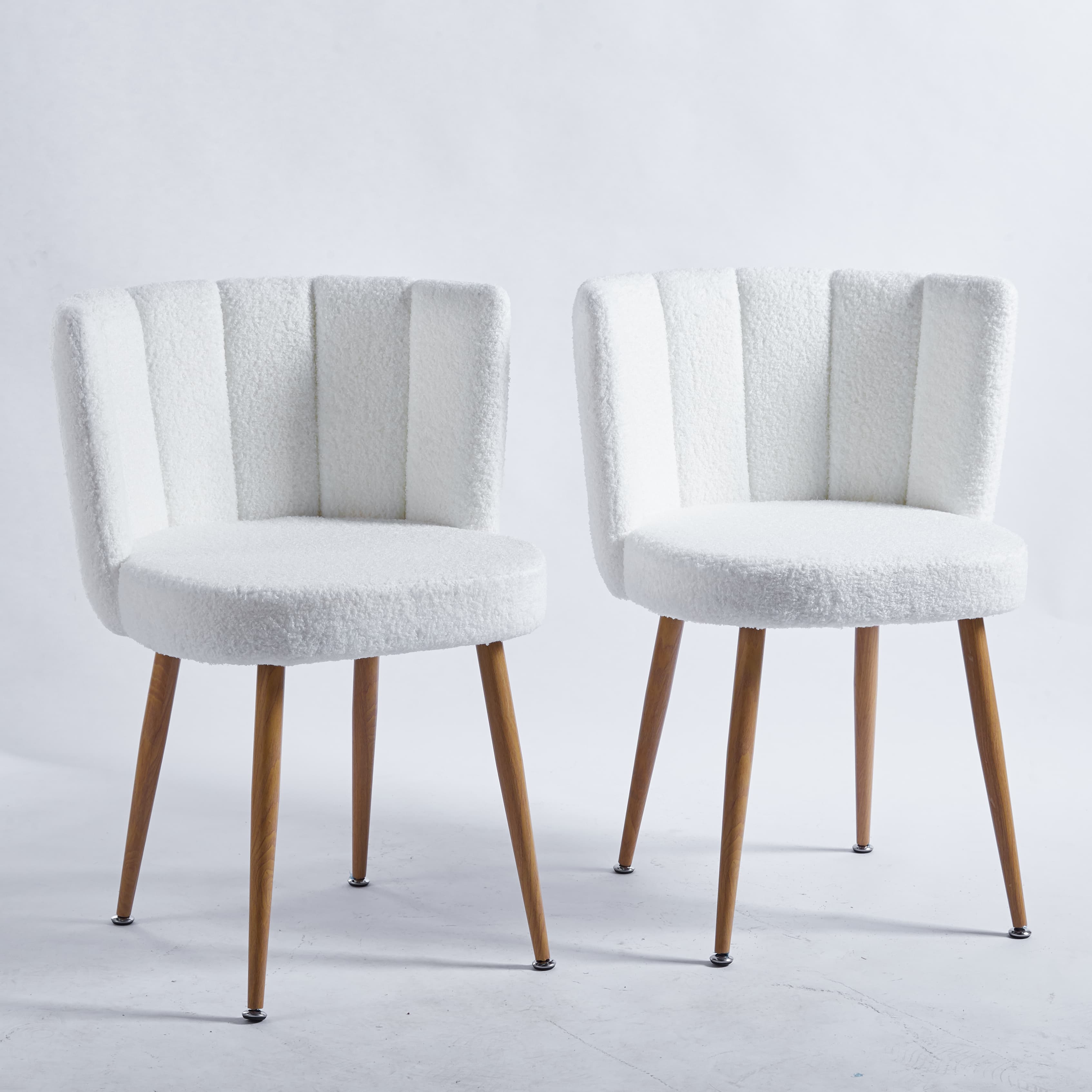 Modern White Dining Chairs - Iron Tube Wood-Color Legs, Shorthair Cushions 2pCS/CTN