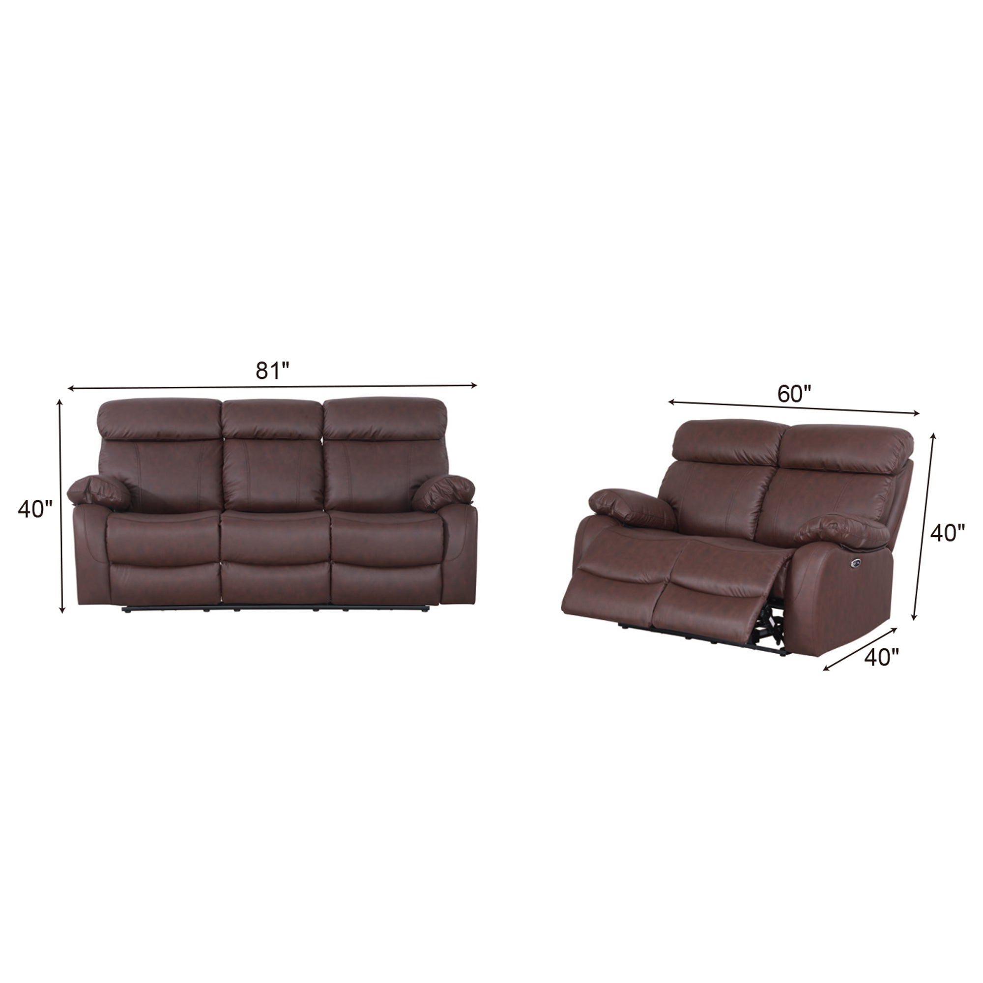 Power Recliner Sofa & Loveseat MR2041W Brown