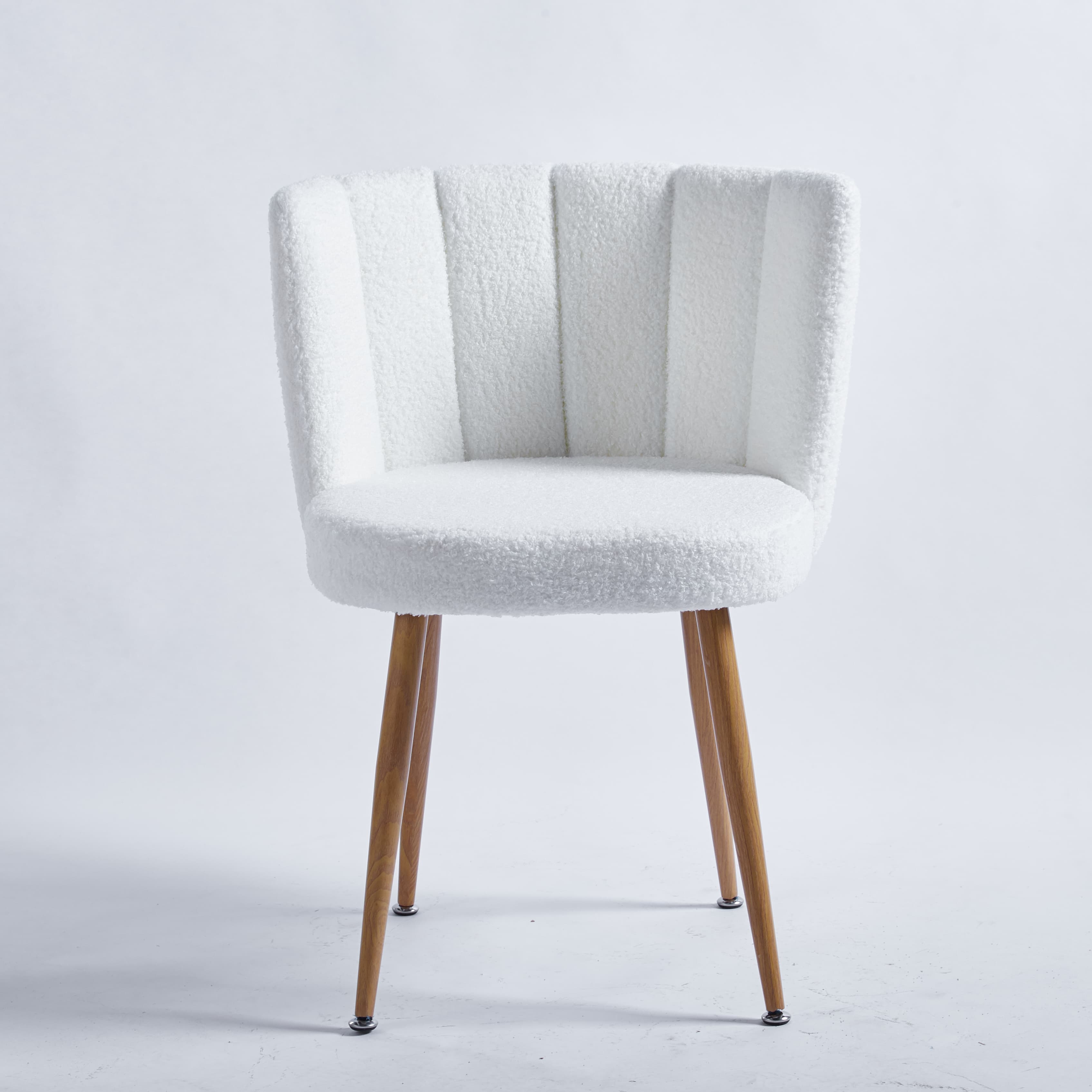 Modern White Dining Chairs - Iron Tube Wood-Color Legs, Shorthair Cushions 2pCS/CTN
