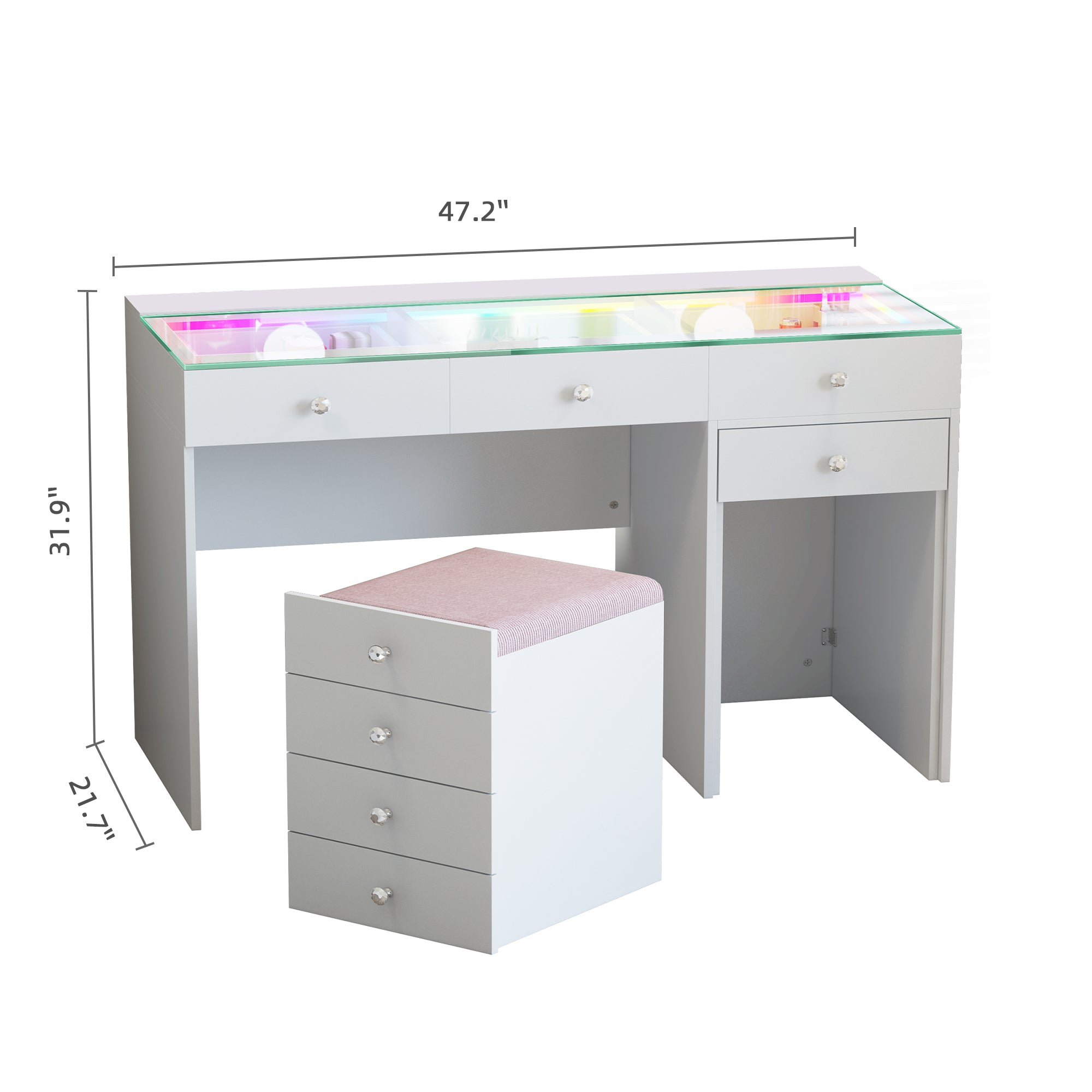 New Release ! VANITII Diana 8 Drawers Vanity Desk Includes a Soft Hidden Stool With Storage Space