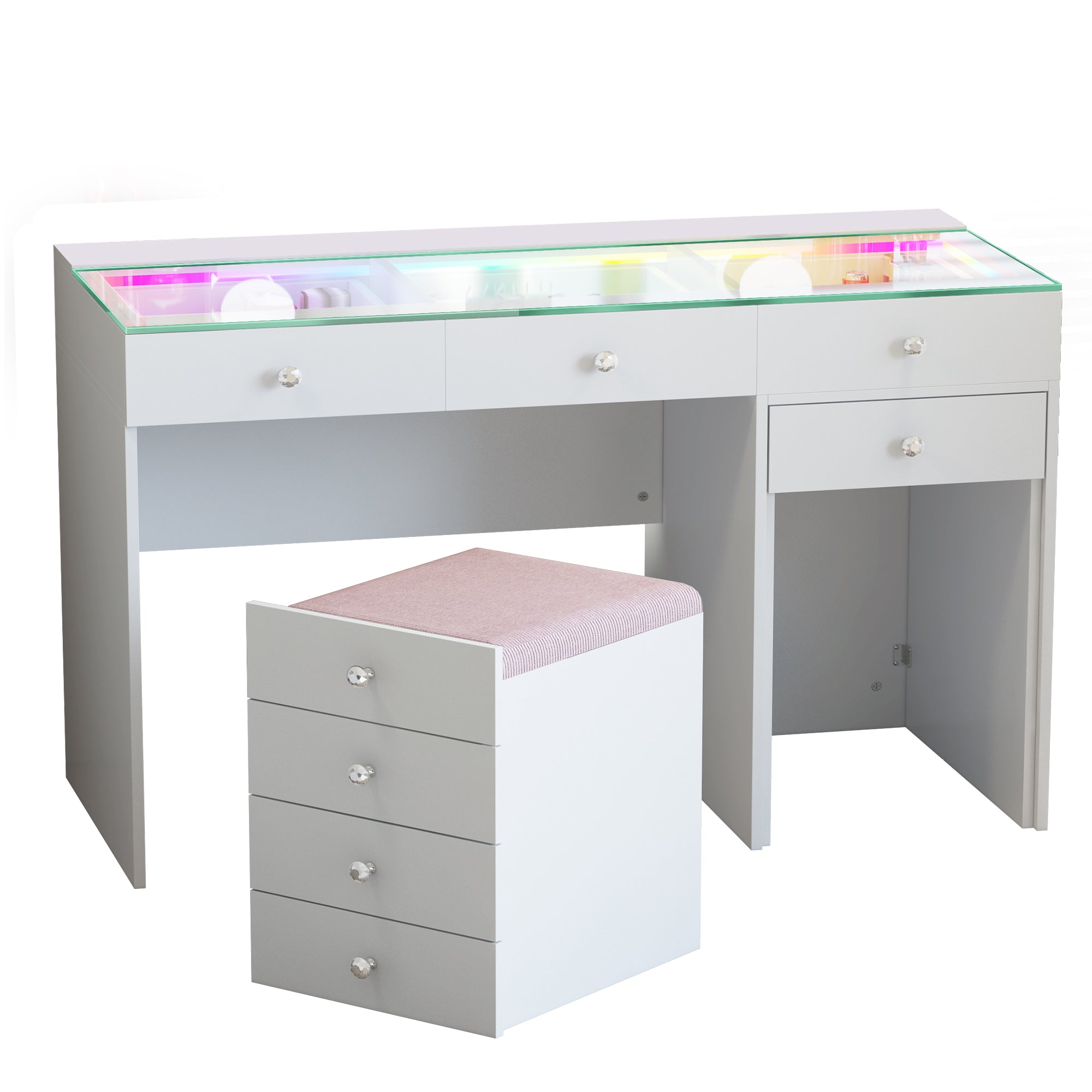 New Release ! VANITII Diana 8 Drawers Vanity Desk Includes a Soft Hidden Stool With Storage Space