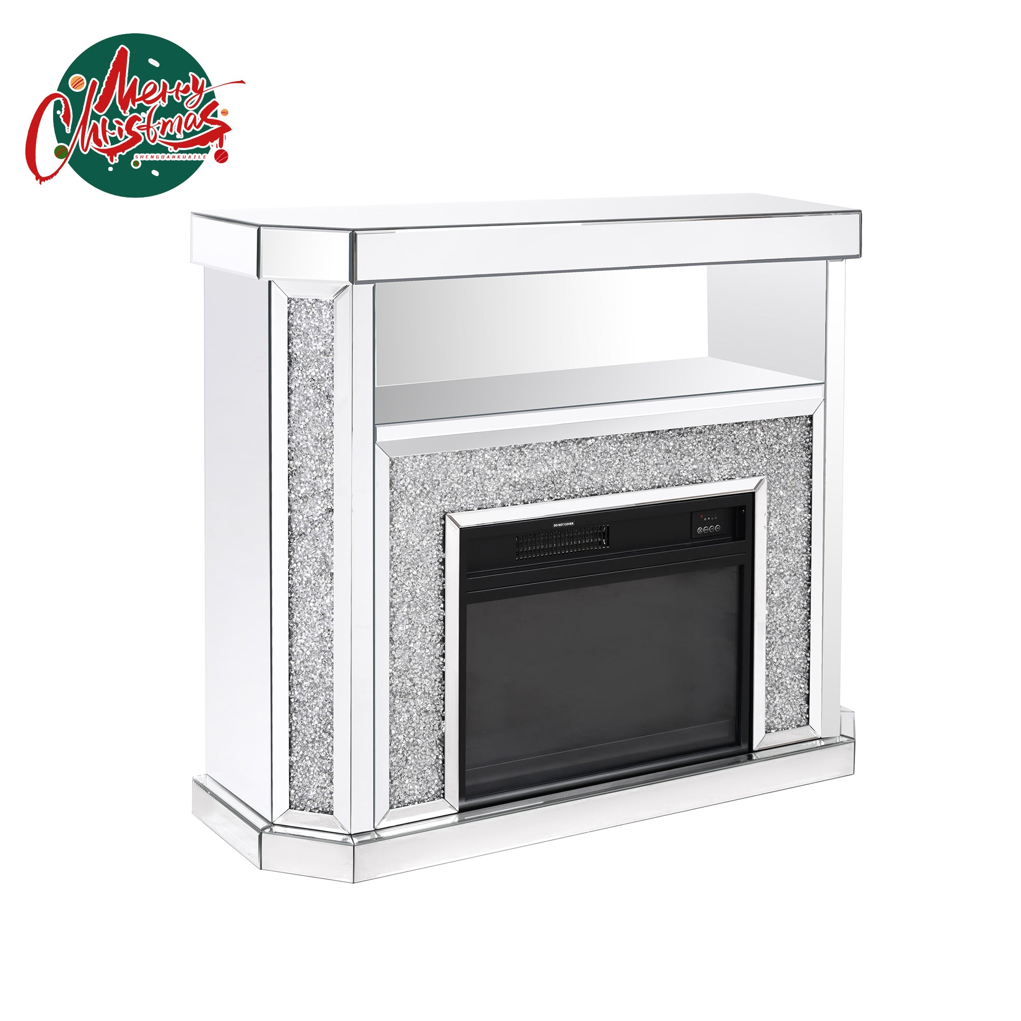 VANITII Crushed Diamonds LED Mirrored Fireplace