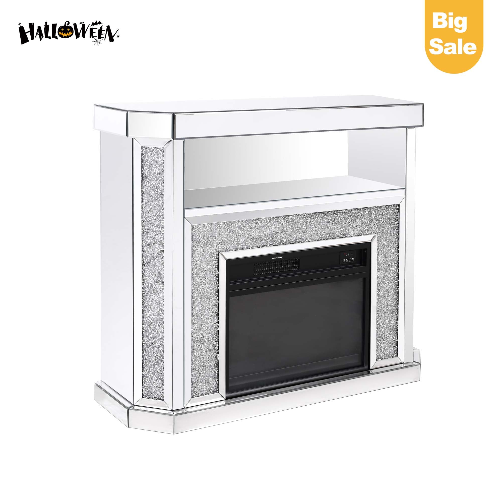 VANITII Crushed Diamonds LED Mirrored Fireplace