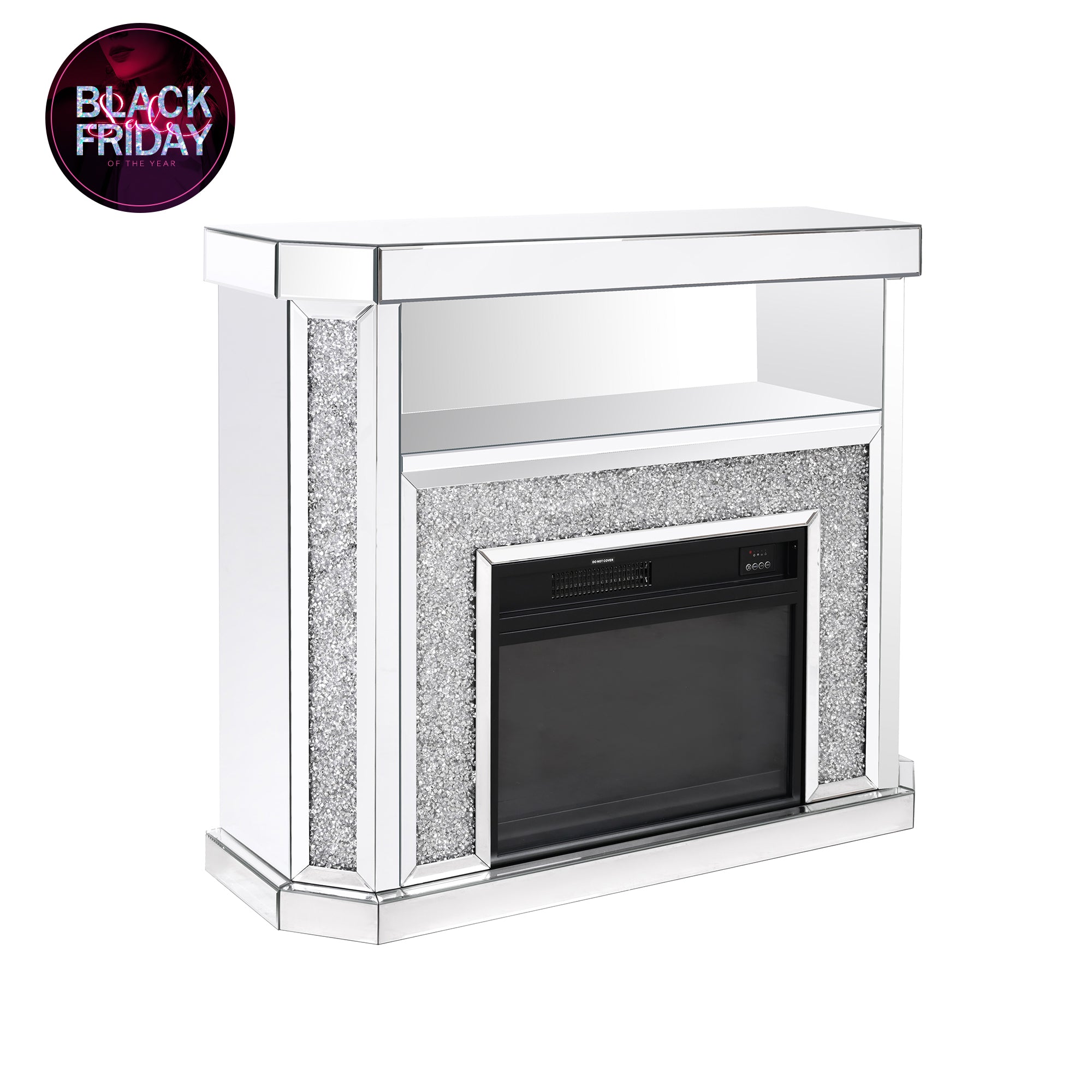 VANITII Crushed Diamonds LED Mirrored Fireplace