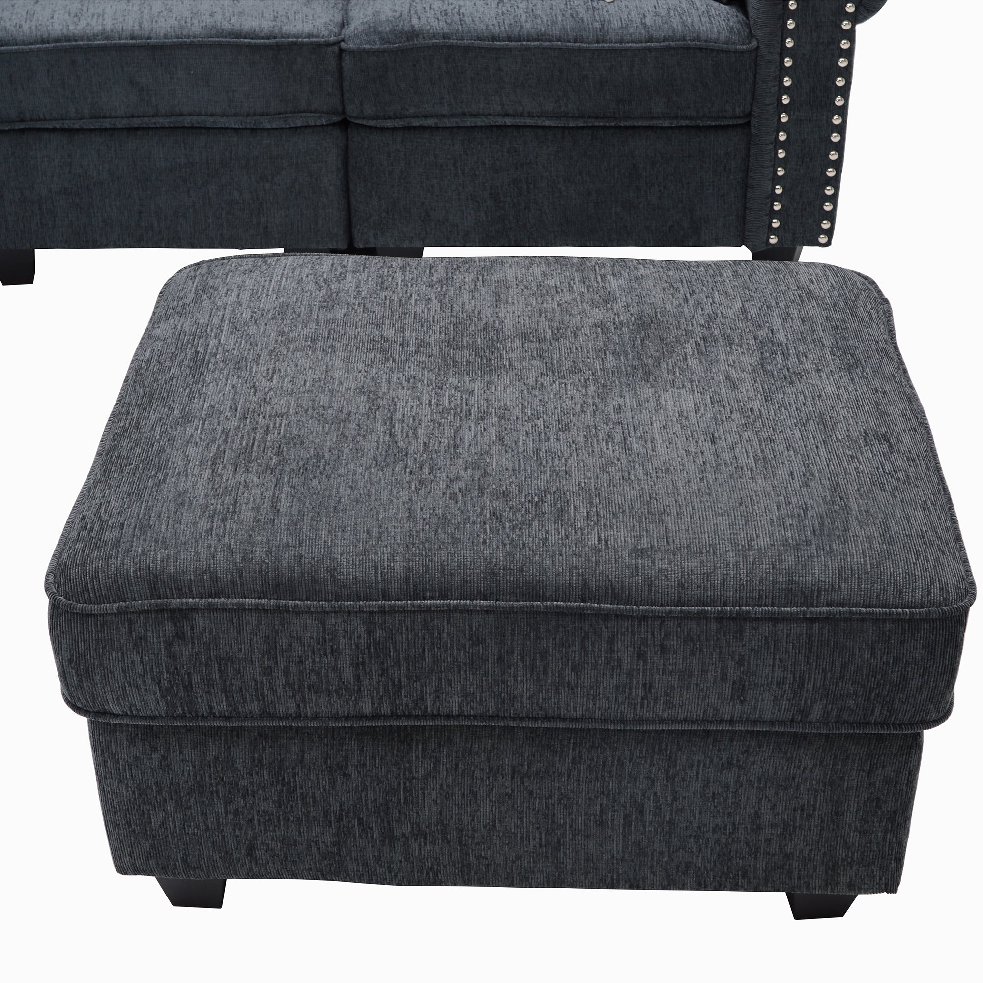 L-Shape Sectional With Cupholder Console And Ottoman
