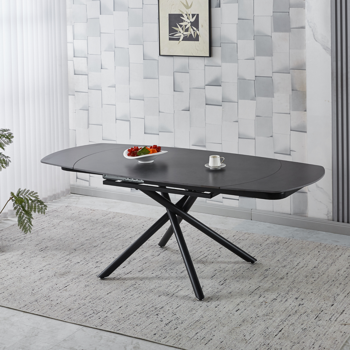 Extendable Ceramic Top Dining Table with Metal Legs (55.12 / 78.74 × 35.43 × 29.53)