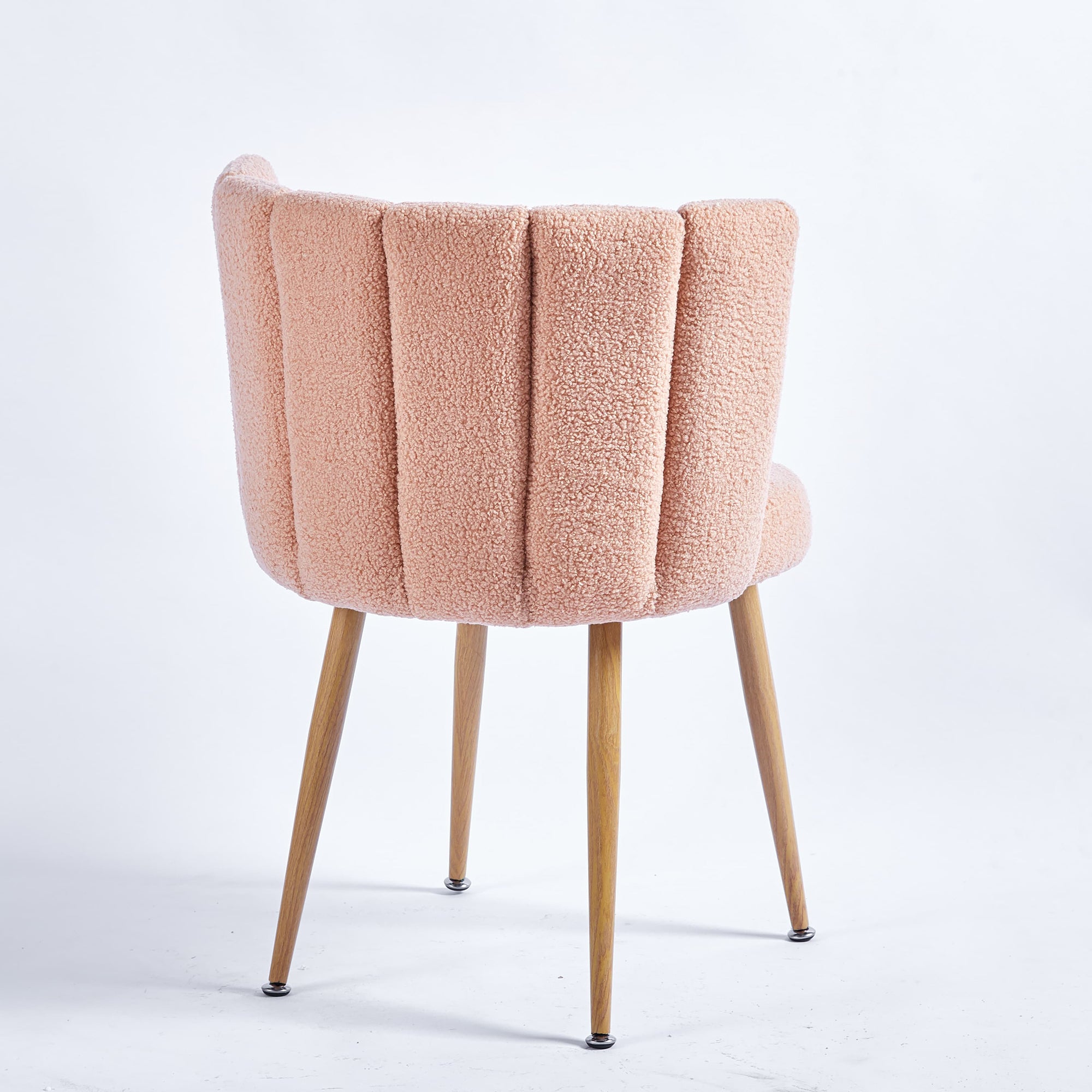 Modern Beige Dining Chairs - Iron Tube Wood-Color Leg s, Shorthair Cushions