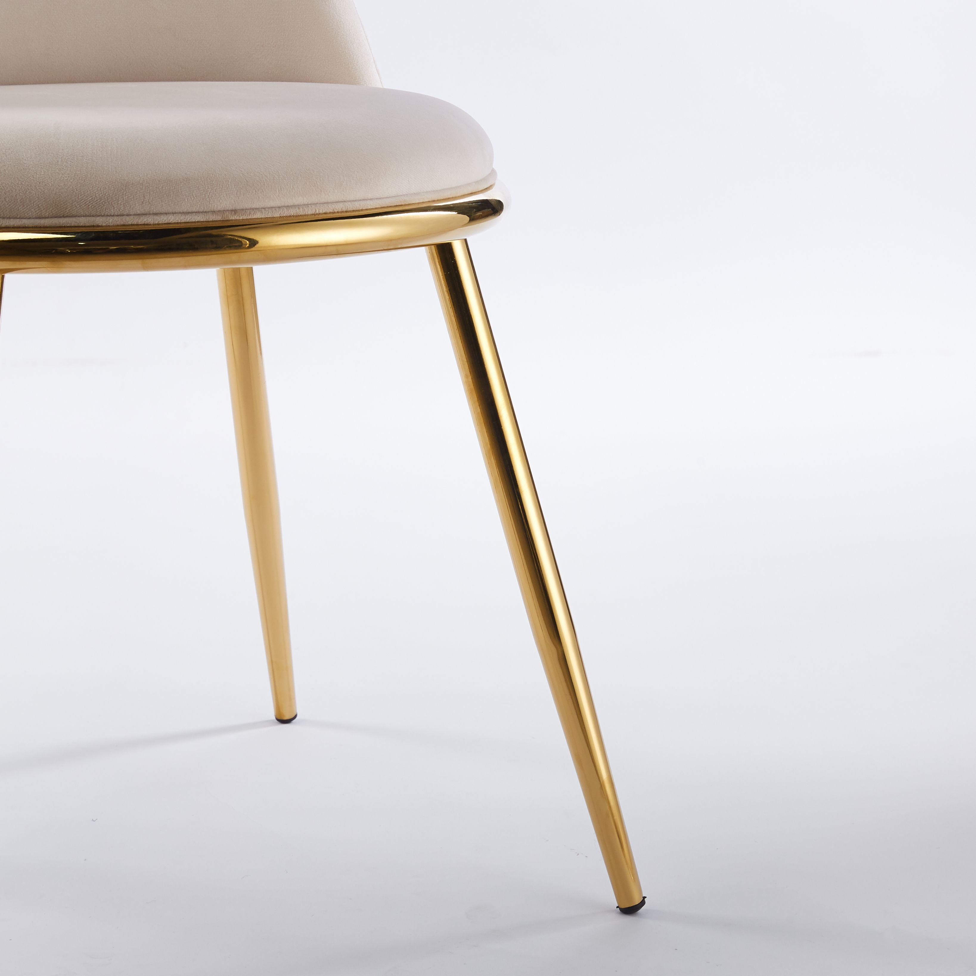 Modern Cream White Dining Chair  - Gold-Plated Metal Legs, Velvet Upholstery 2pCS/CTN