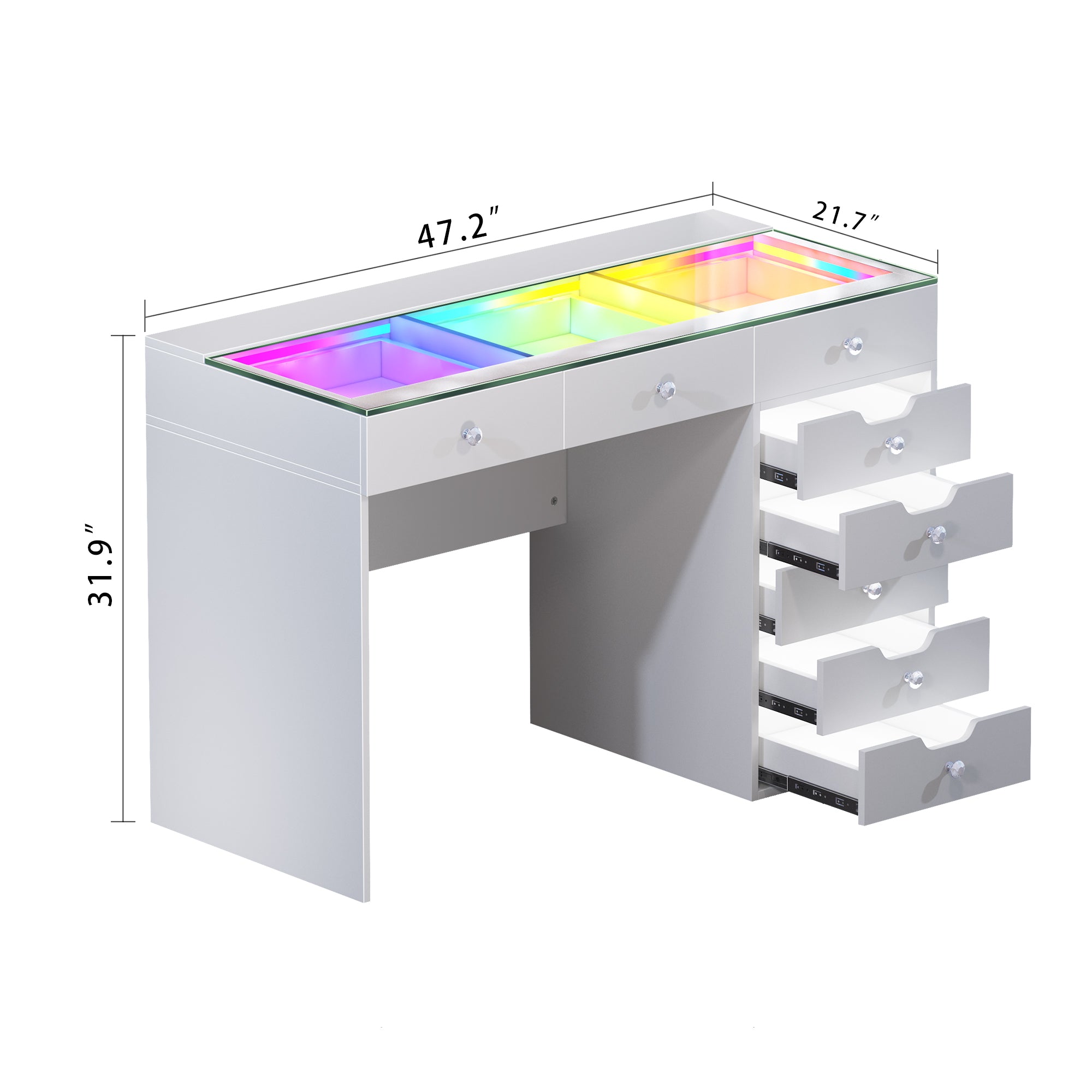 VANITII Diana RGB Vanity Desk with Light - 8 Storage Drawers