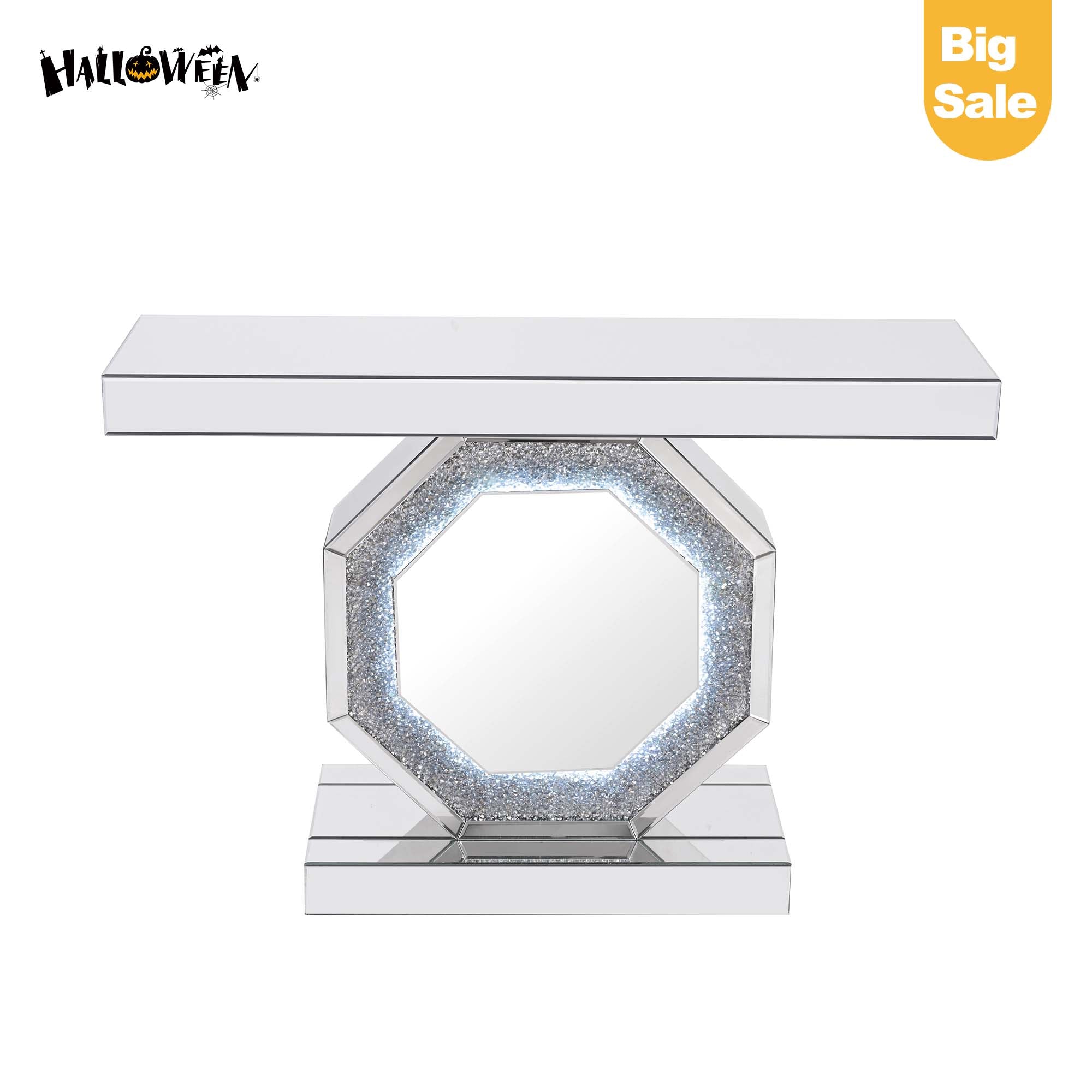 VANITII Crushed Diamonds LED Mirrored Console Table