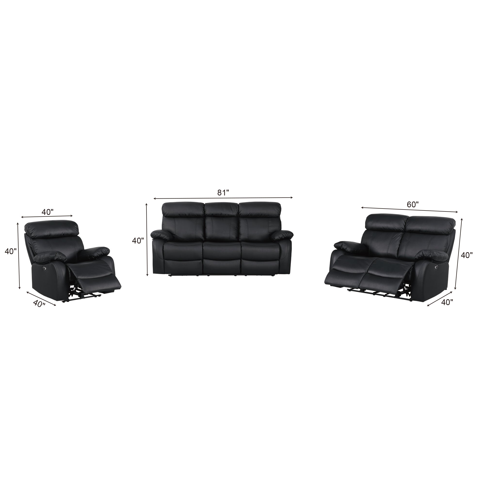 Power Recliner Sofa MR2041W Black