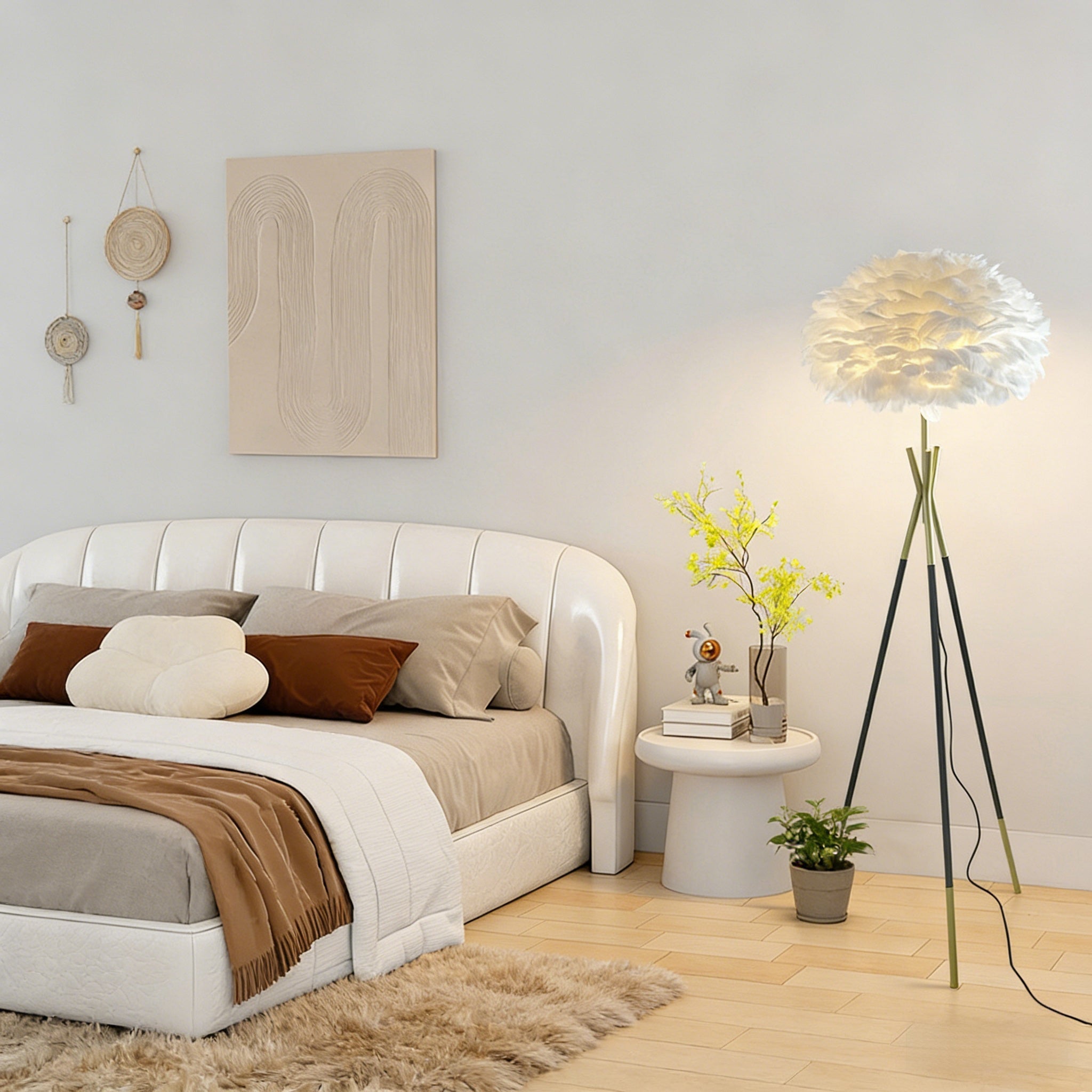 Nordic Feather Floor Lamp, LED 3-Color Dimmable Remote Ambient Light