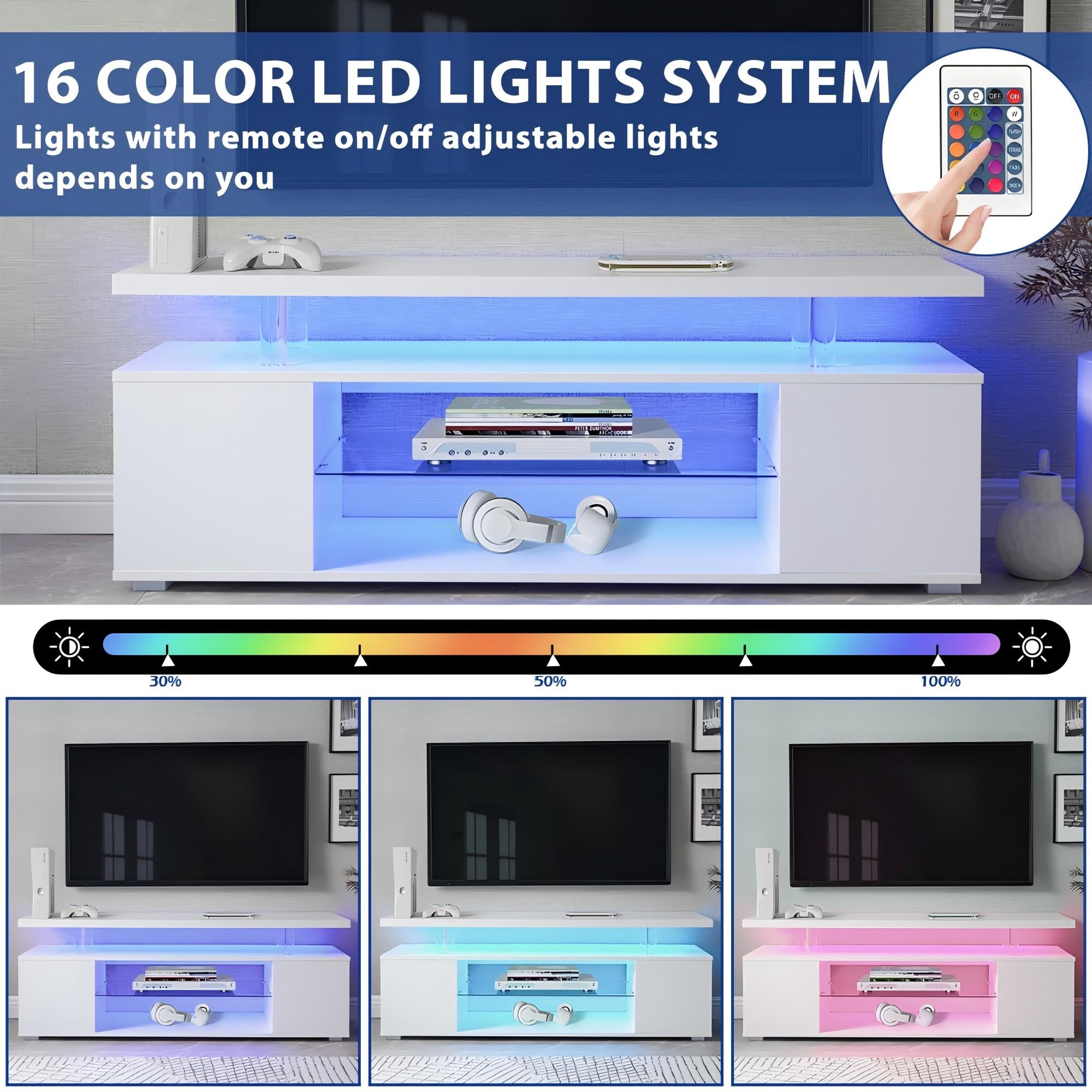 63" LED Media Storage Console Table TV Stand for Living Room