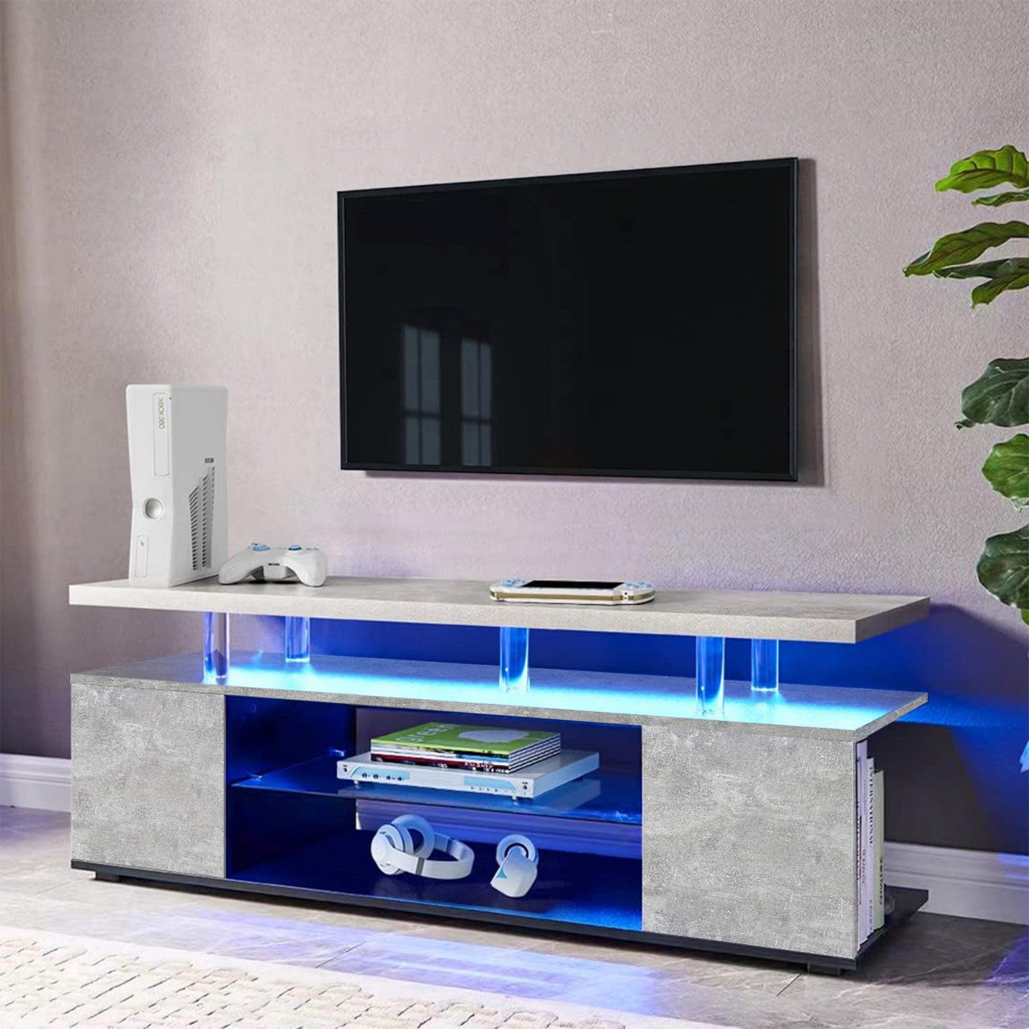 63" LED Media Storage Console Table TV Stand for Living Room