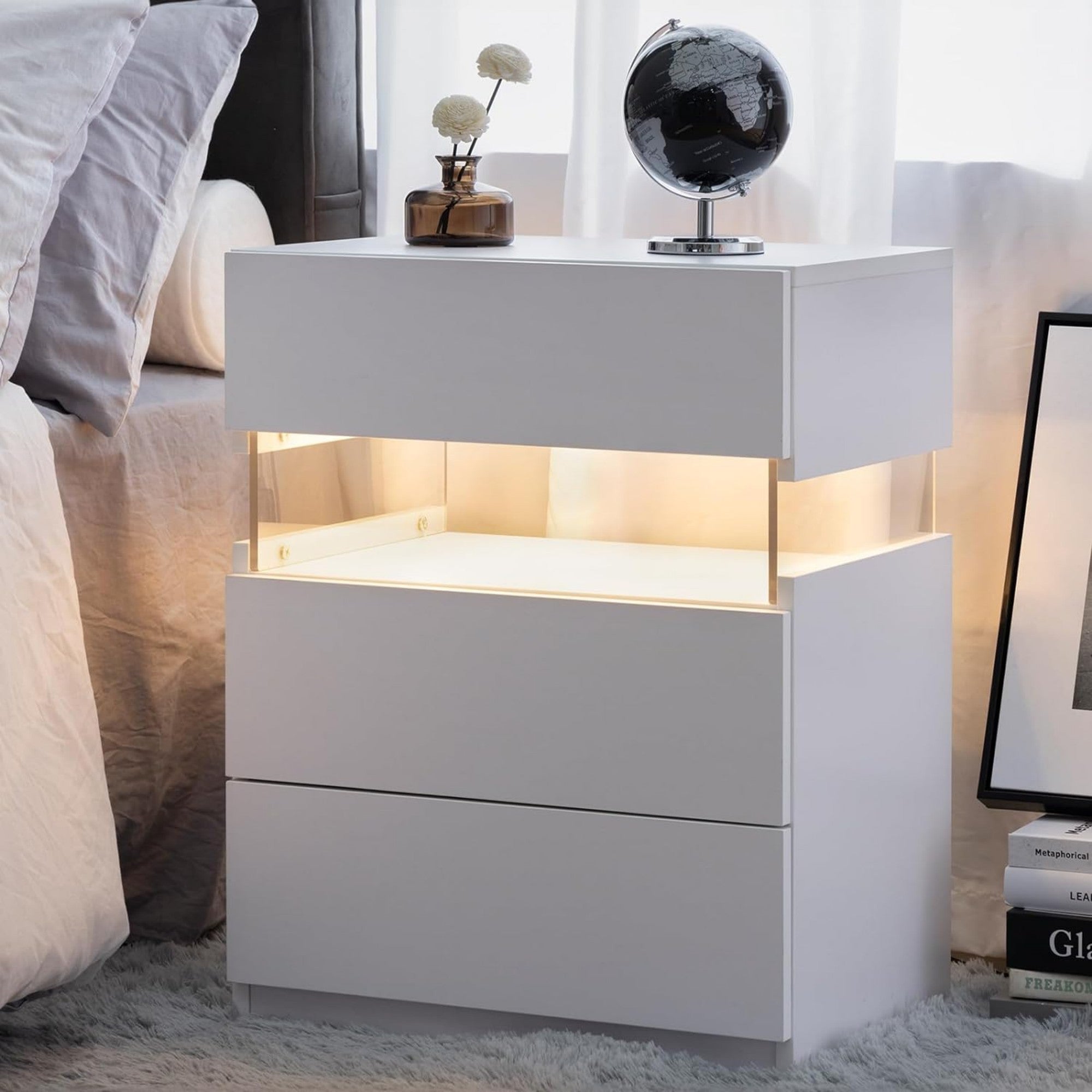 3 Drawer Dresser LED Nightstands for Bedroom
