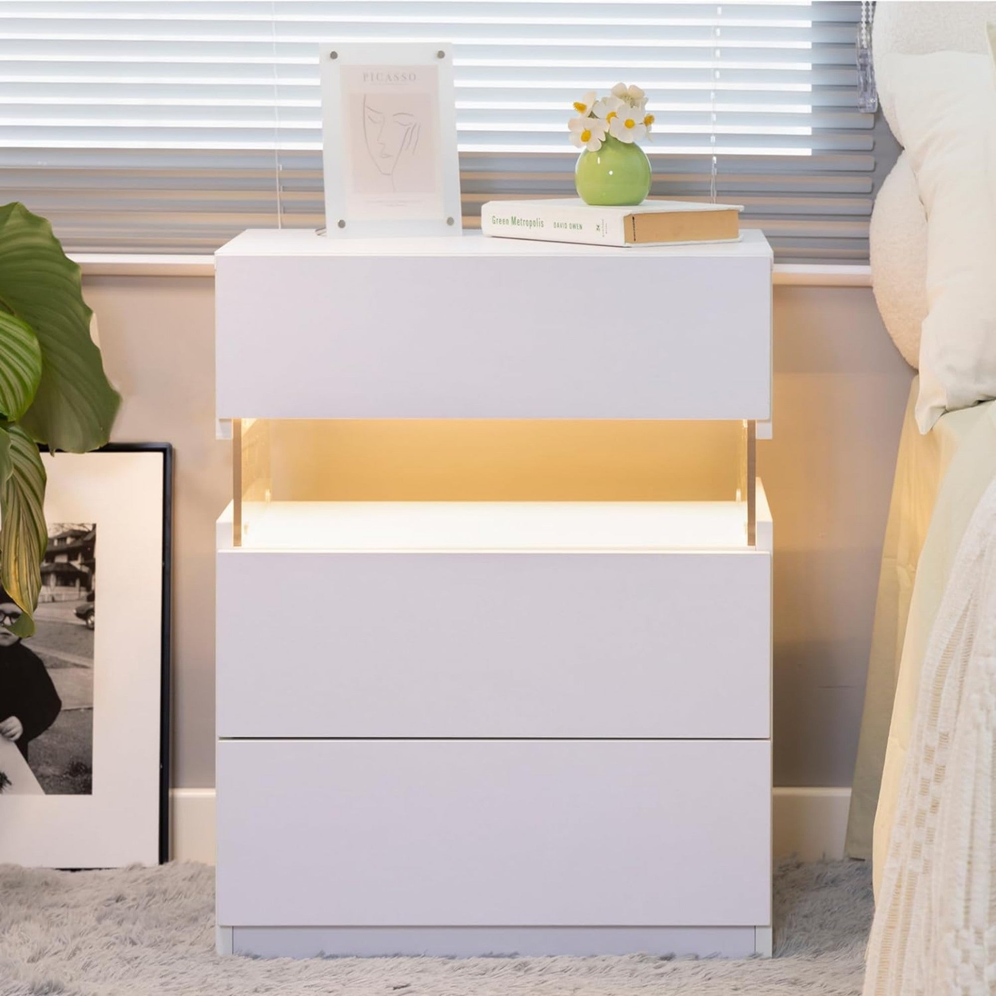 3 Drawer Dresser LED Nightstands for Bedroom