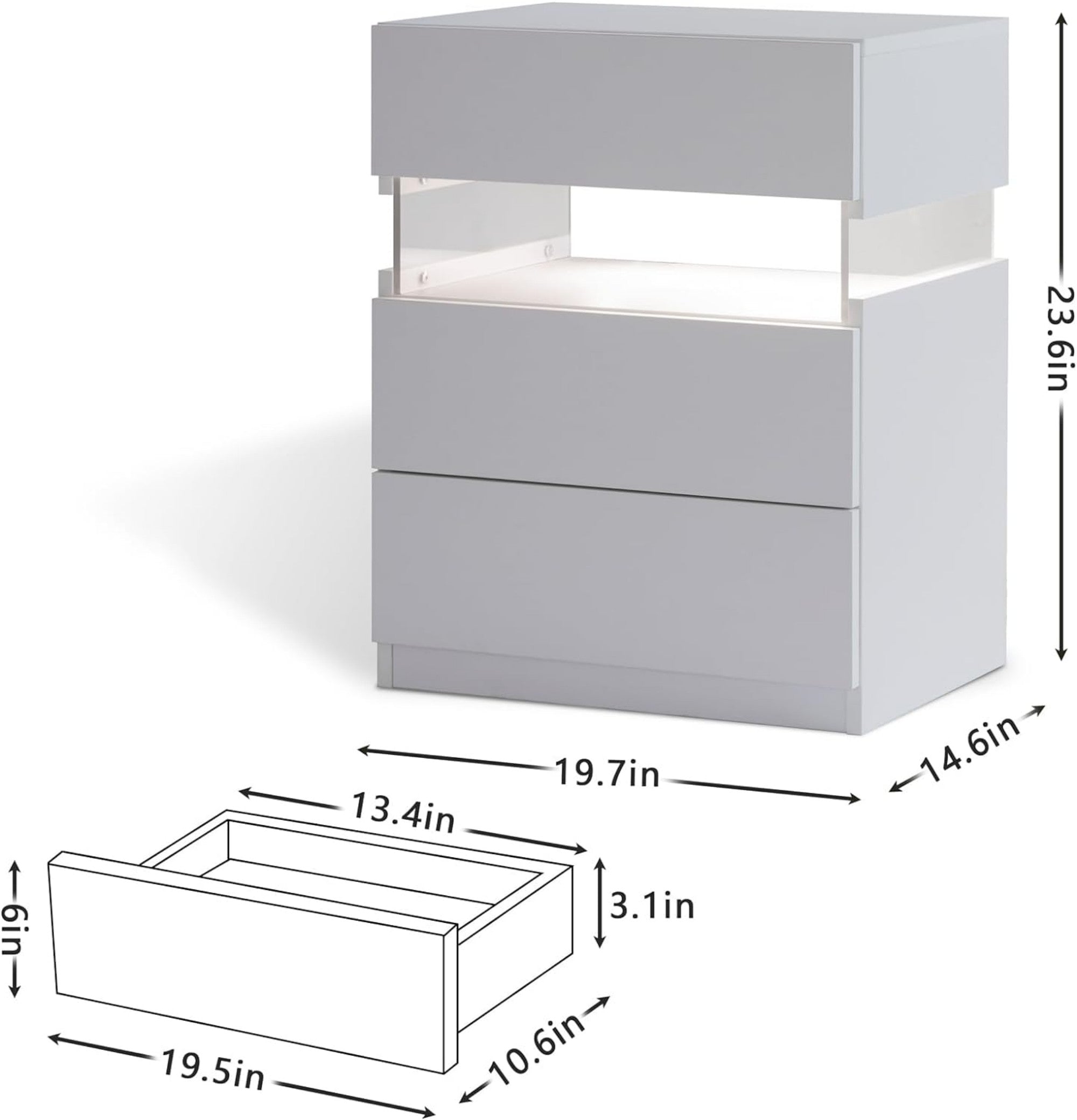 3 Drawer Dresser LED Nightstands for Bedroom
