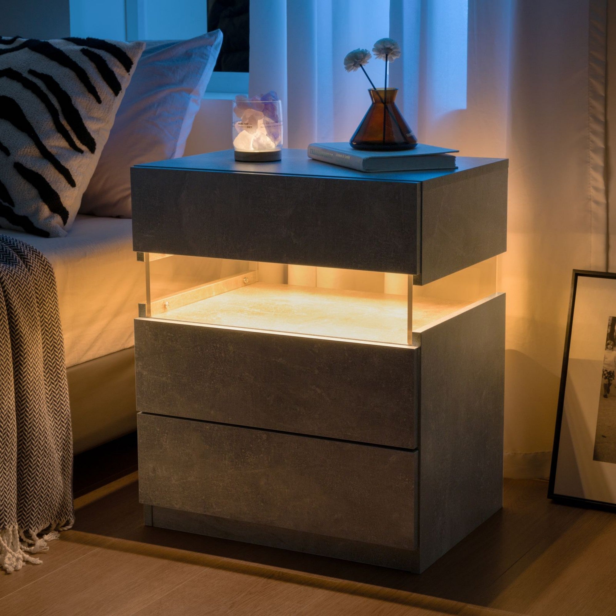 3 Drawer Dresser LED Nightstands for Bedroom