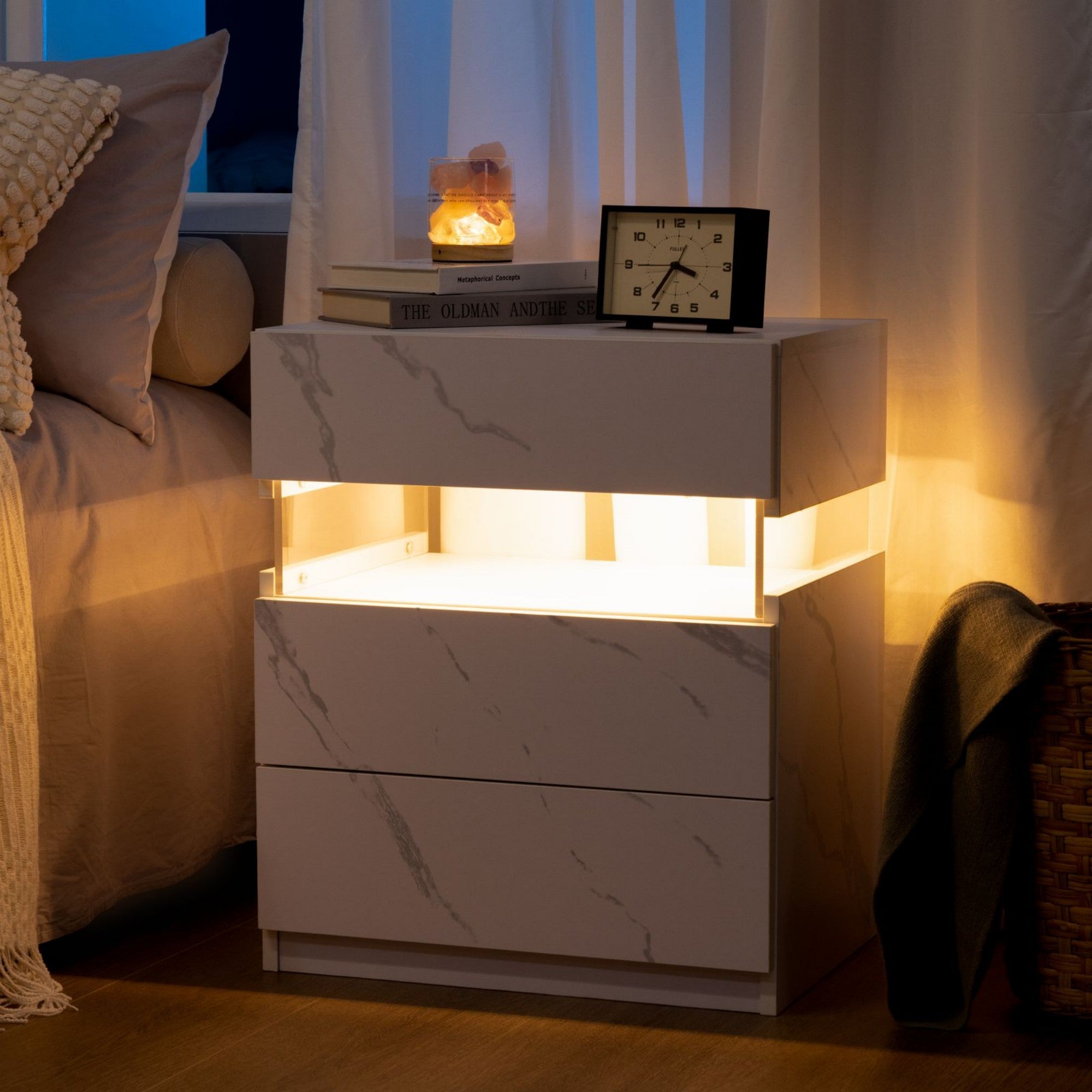 3 Drawer Dresser LED Nightstands for Bedroom