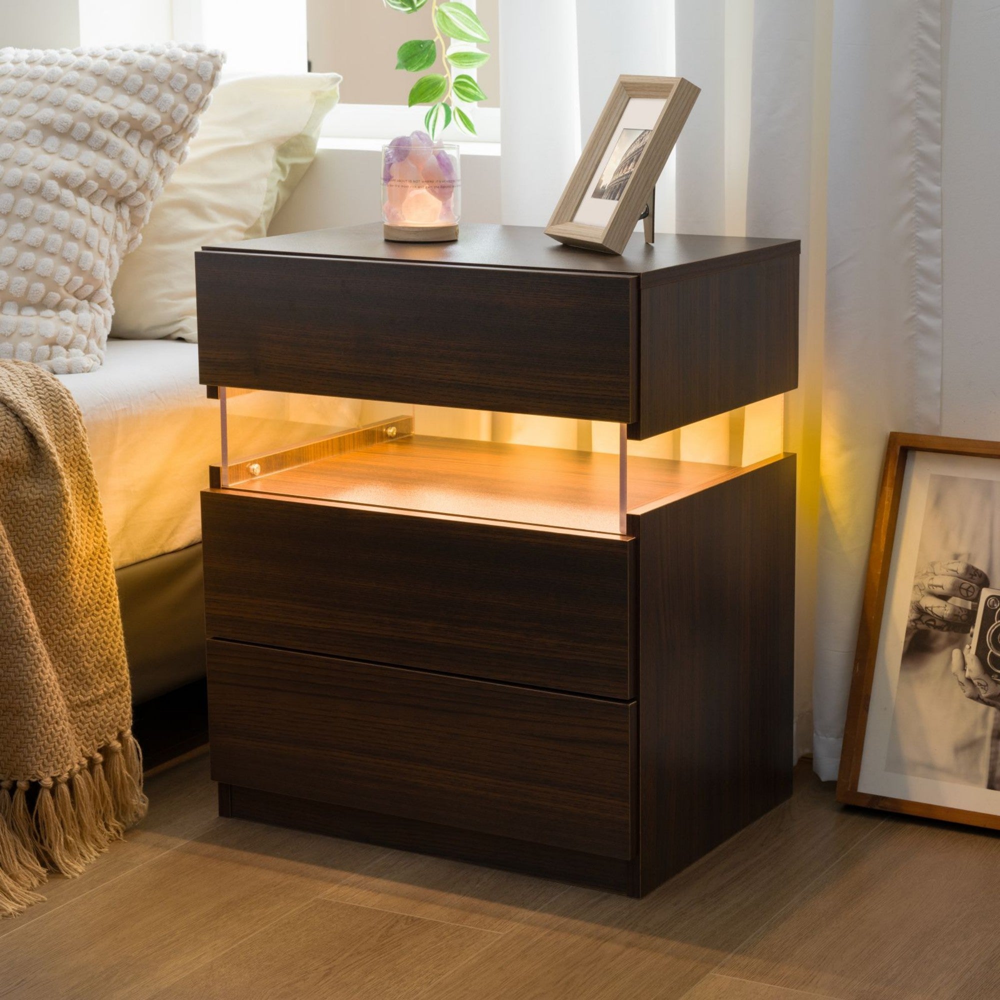 3 Drawer Dresser LED Nightstands for Bedroom