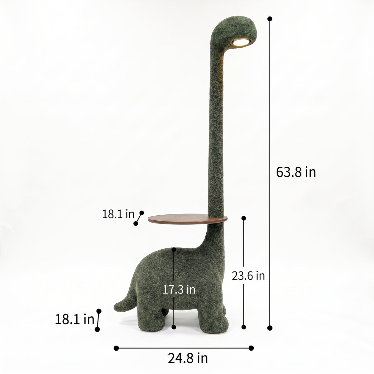 Cute Leisure Side Table - 3-in-1 Plush Dinosaur End Table with Wooden Tray