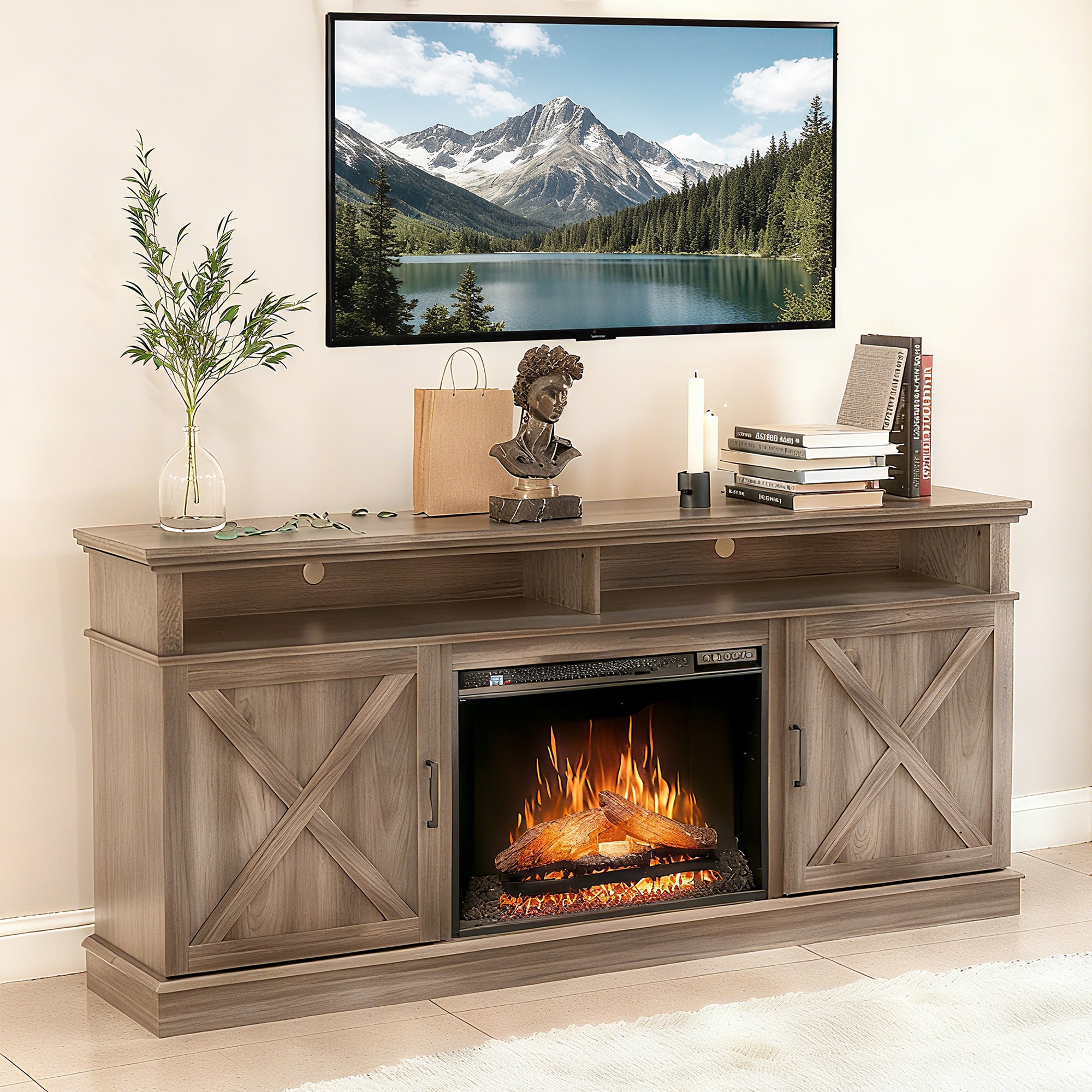 Melamine Veneer TV stand 27'' Fireplace Mantel