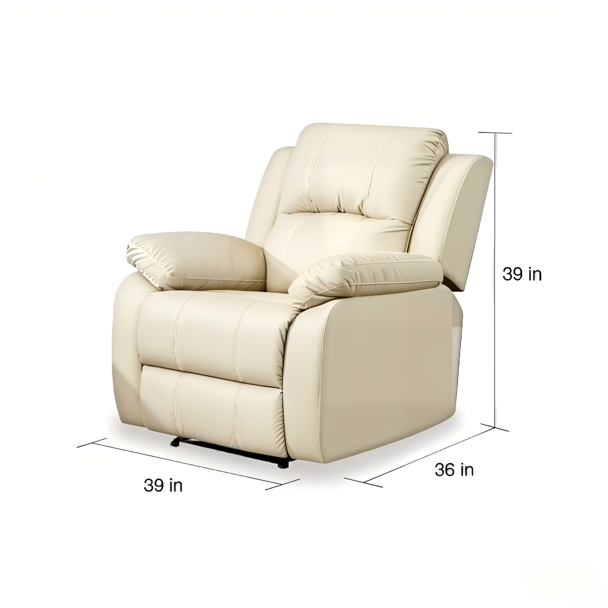 Lume Power Recliner 1-Seater Sofa in Ivory Faux Leather with Hidden Cupholders