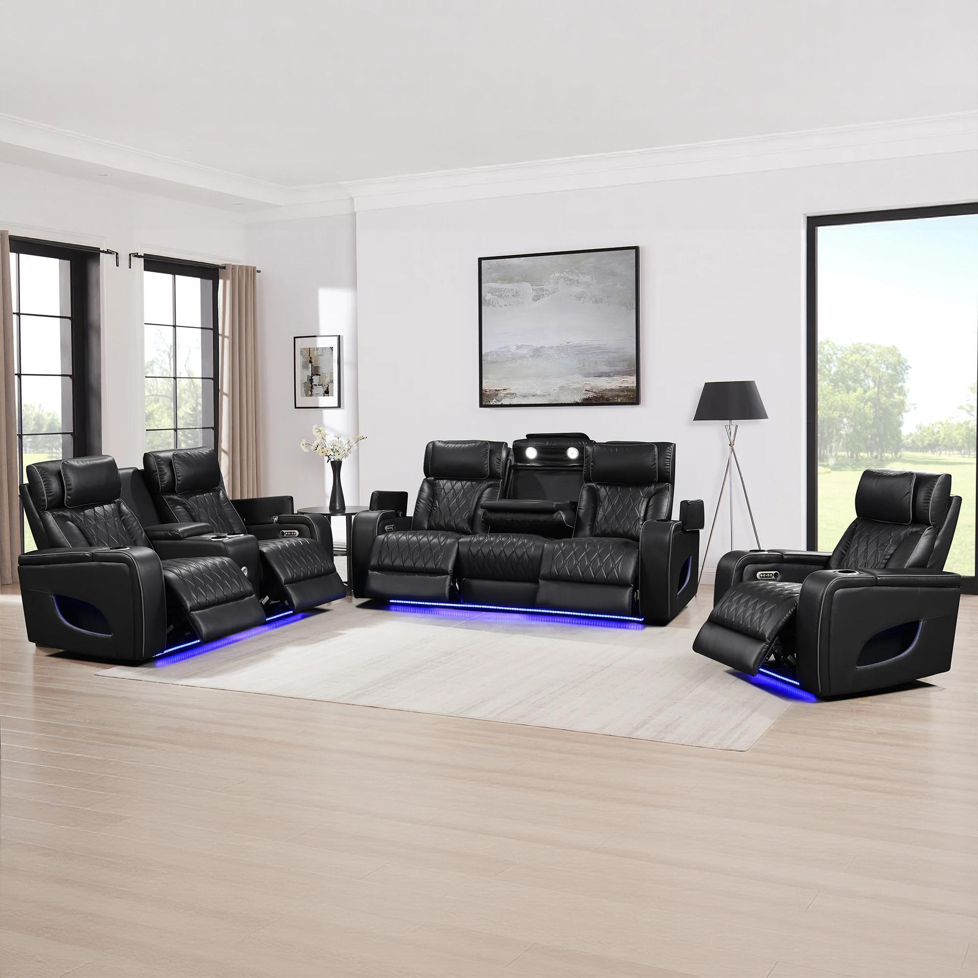 Power Recliner Sofa & Loveseat & Chair MR2953 Black