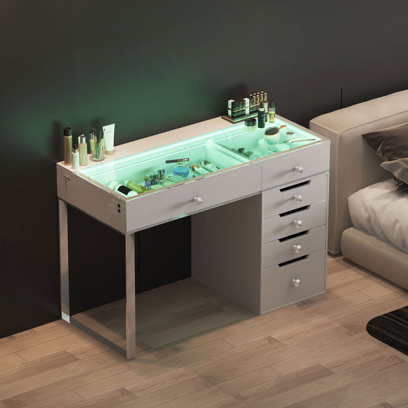 vanity desk with mirror glass top