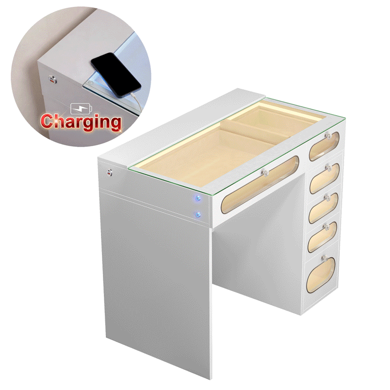 New Release ! VANITII 6 Glass Fronted Drawers Vanity Desk