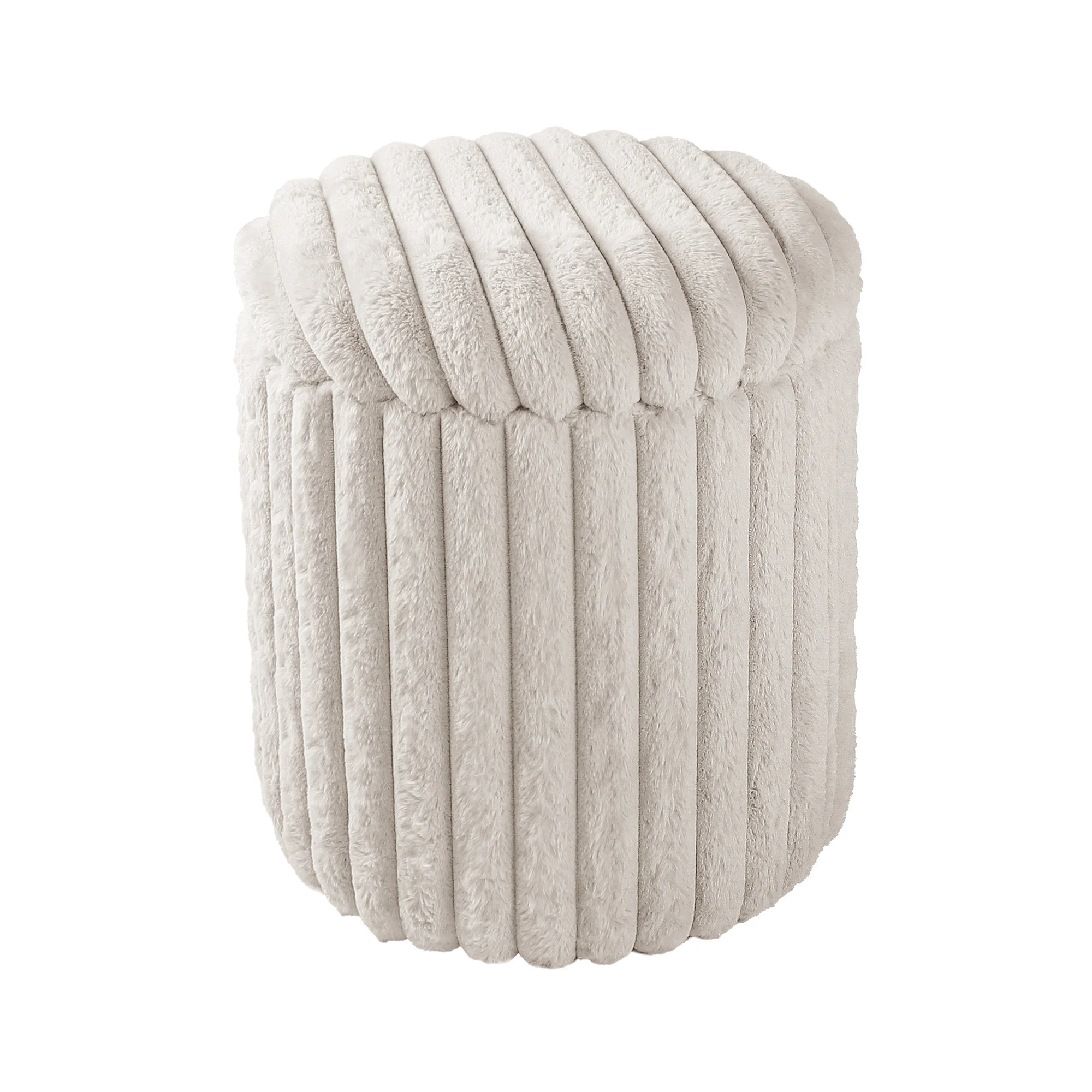 VANITII Rabbit Fur Storage Stool-White