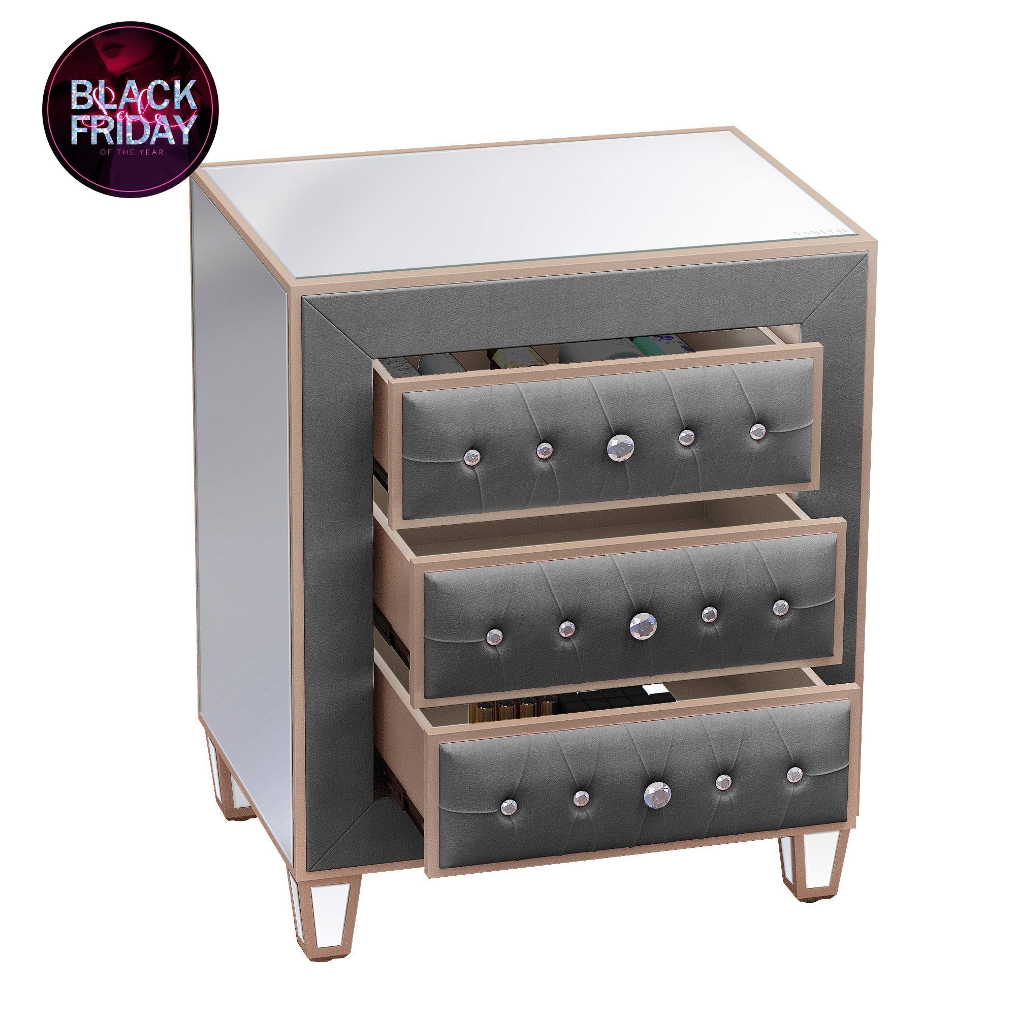 Velvet Bedside Table - Grey