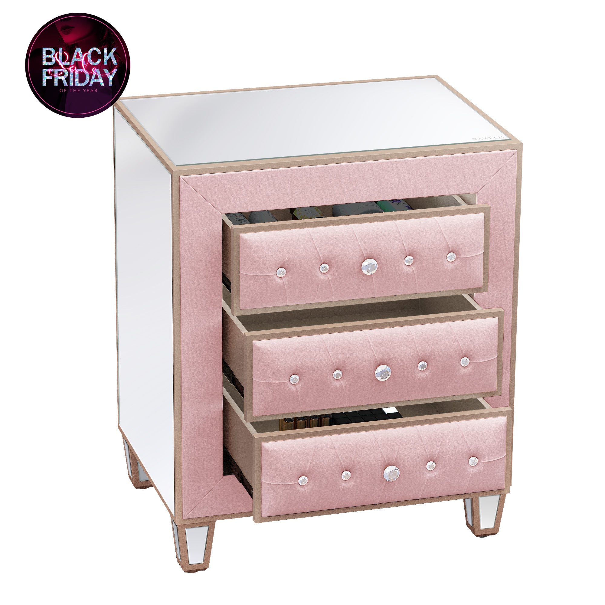 Velvet Bedside Table - Pink