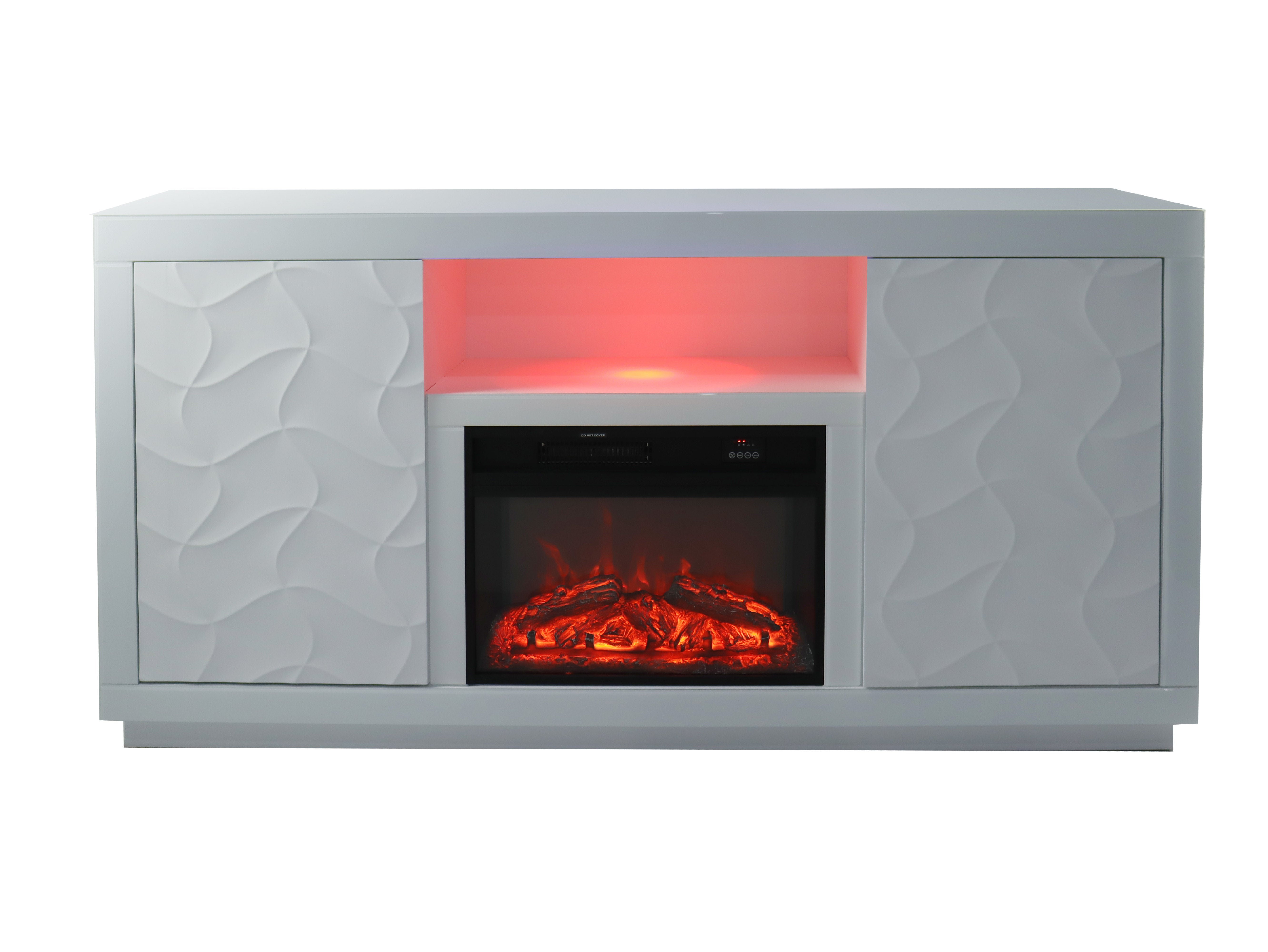 VANITII Timeless White Electric Fireplace with LED Panel, and Remote control