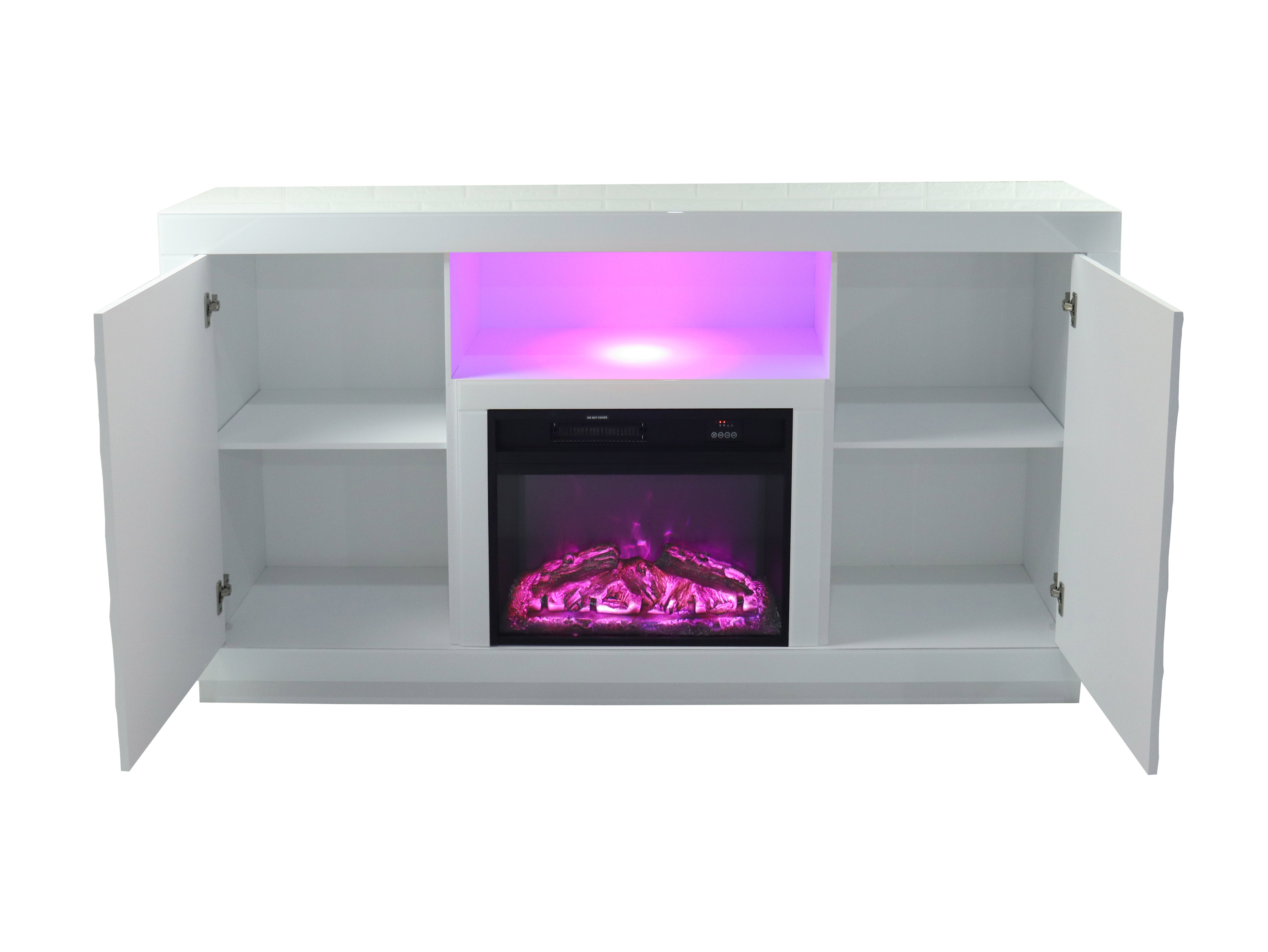 VANITII Timeless White Electric Fireplace with LED Panel, and Remote control