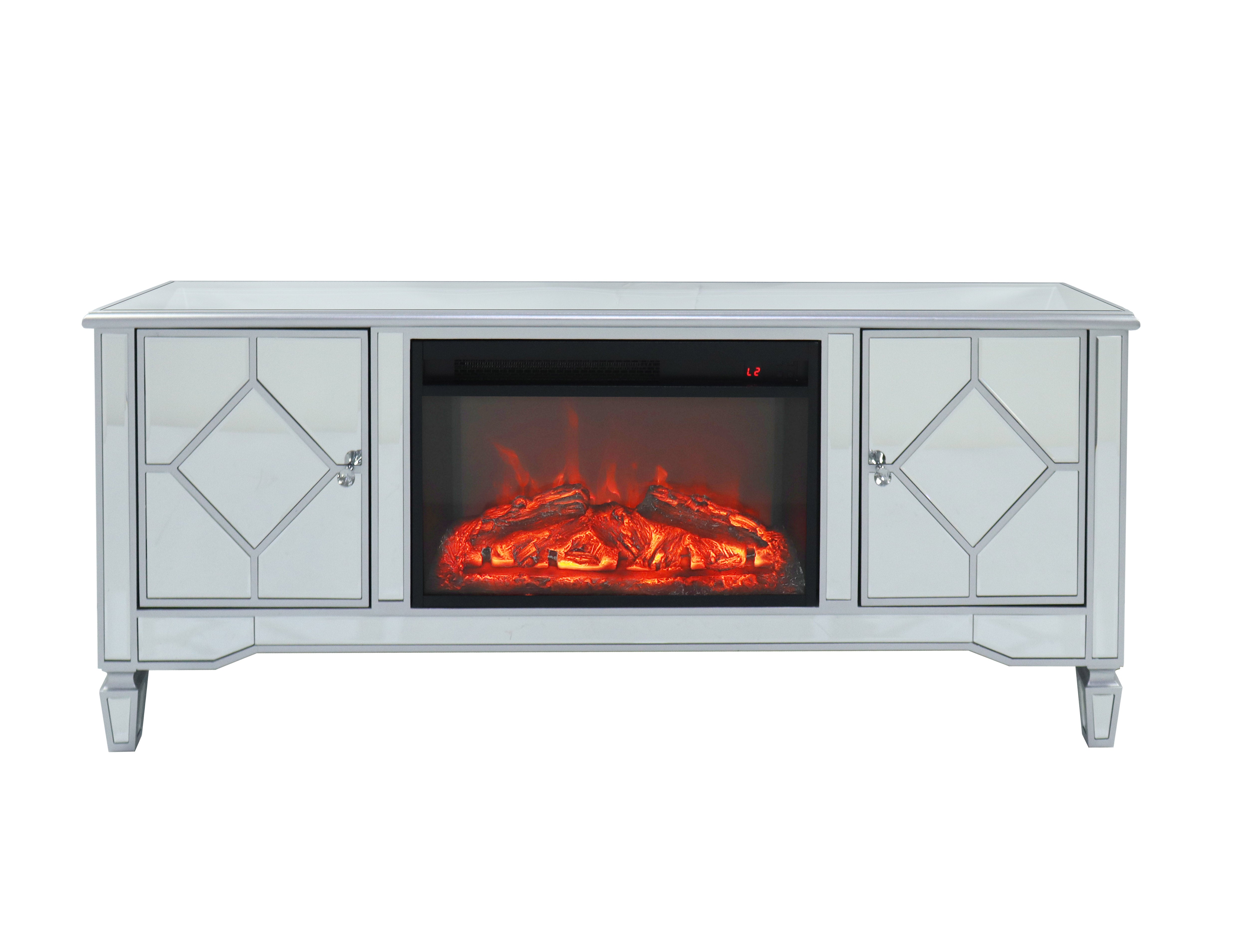 VANITII Mirrored Fireplace TV Stand for 65 Inch TV