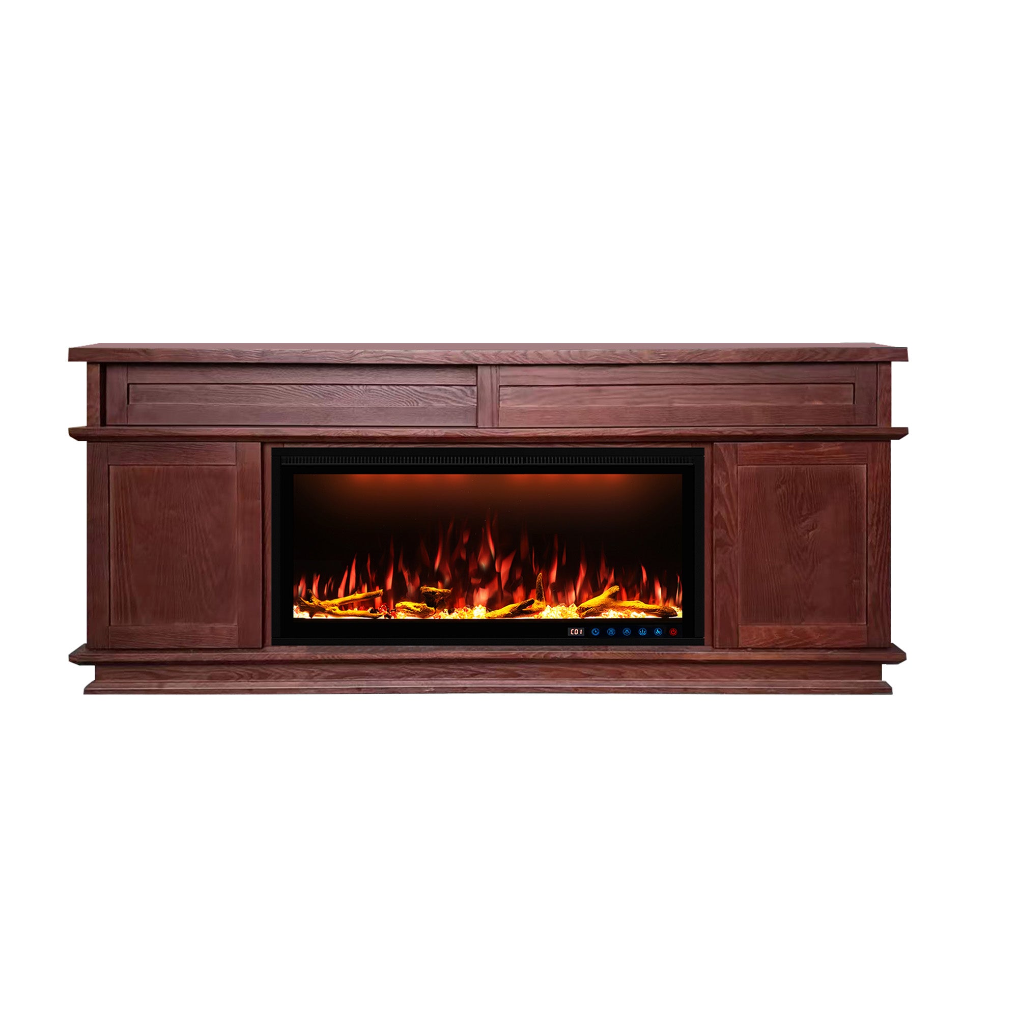 Fully Assembled 70" Dark Mahogany Ash Veneer Fireplace TV Stand